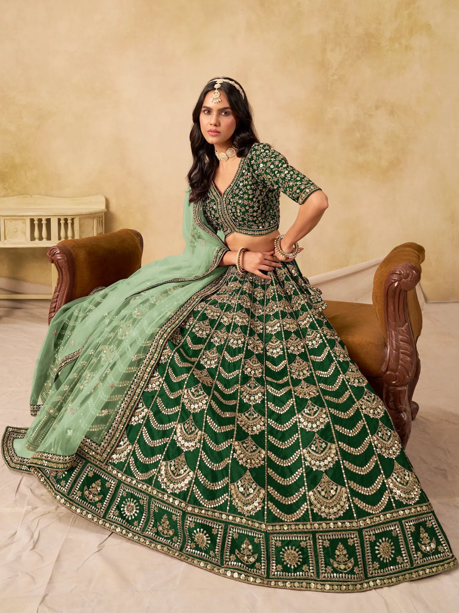 Timber green Art Silk Embroidery Lehenga Choli - qivii