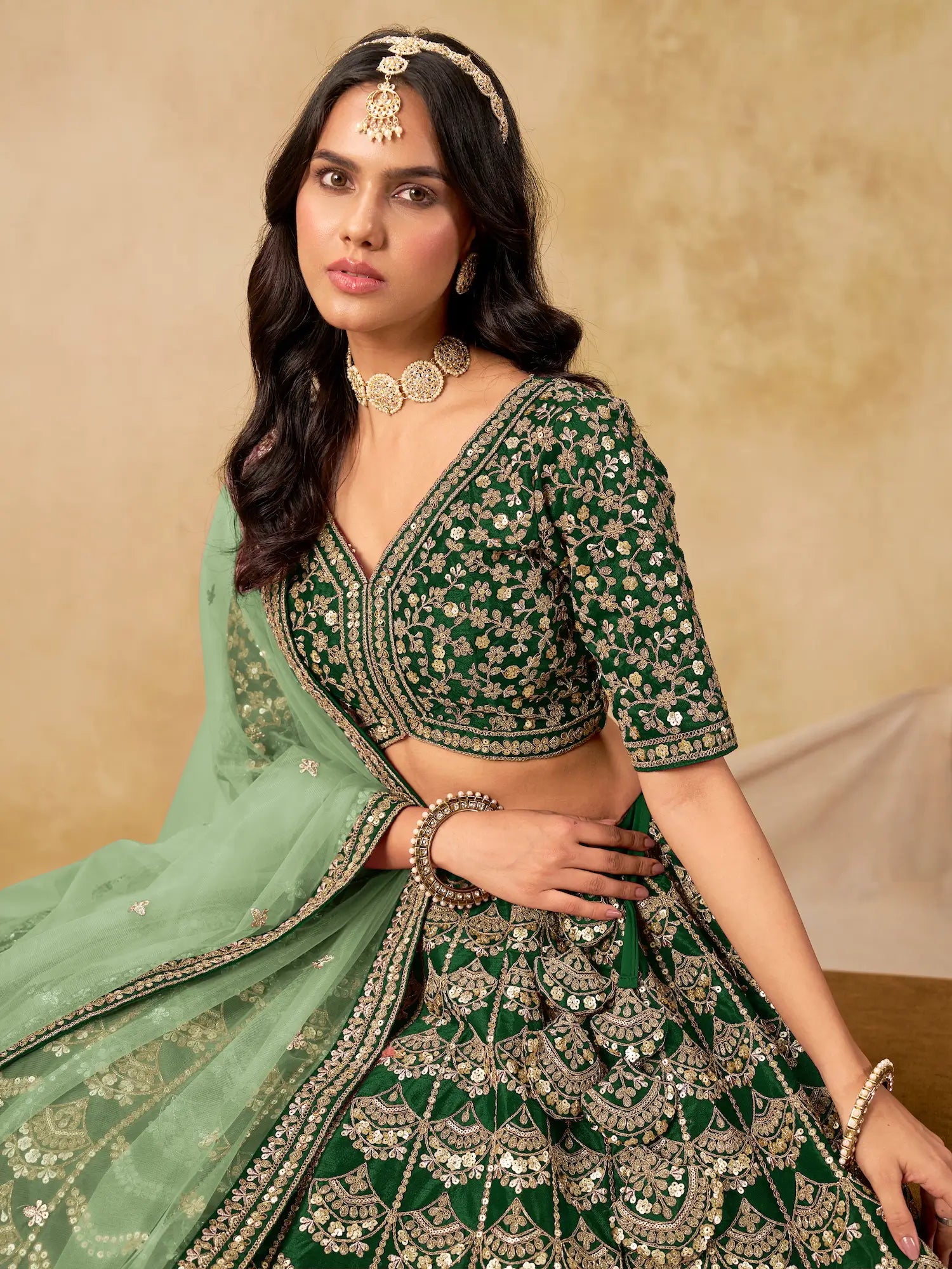 Timber green Art Silk Embroidery Lehenga Choli - qivii