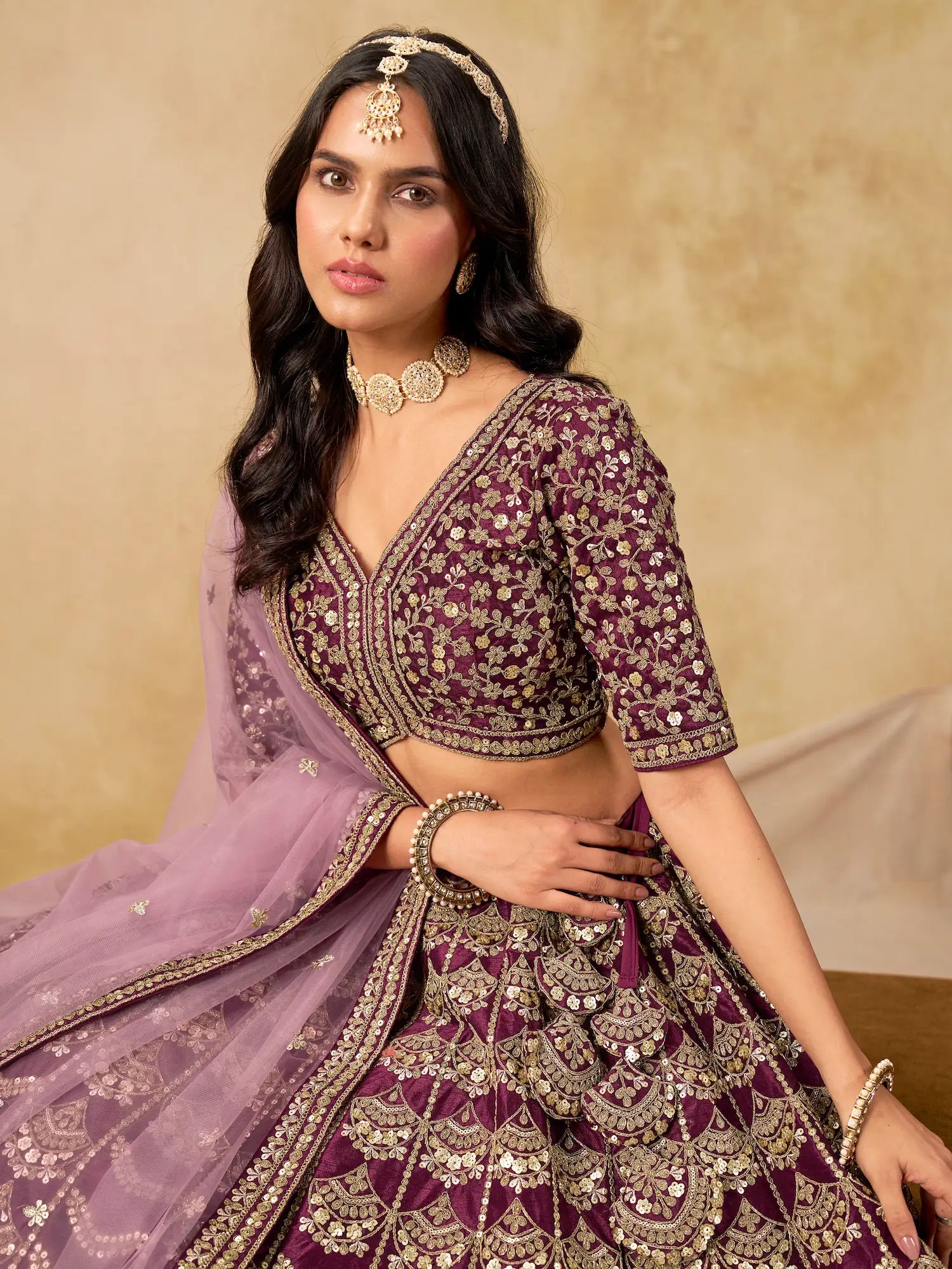 Wine Berry Art Silk Embroidery Lehenga Choli - qivii