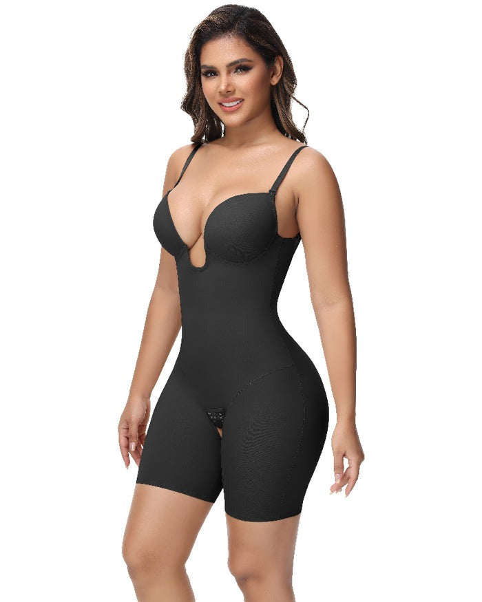 Shapshe® Women's U Plunge Strapless Tummy Control Bodysuit Low Back Built In Bra Shapewear - By Qivii