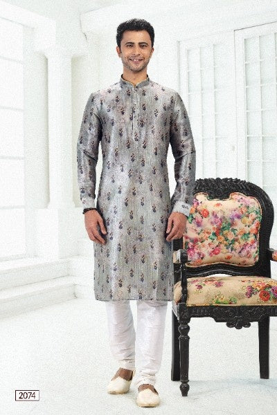 Men's Pista Green Banarasi Silk Pintux Work Kurta Pajama Set