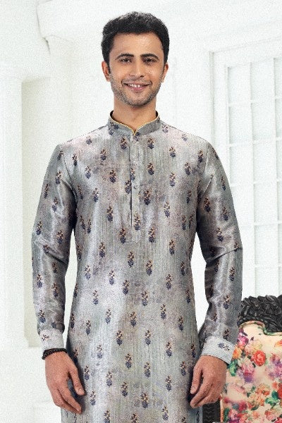 Men's Pista Green Banarasi Silk Pintux Work Kurta Pajama Set