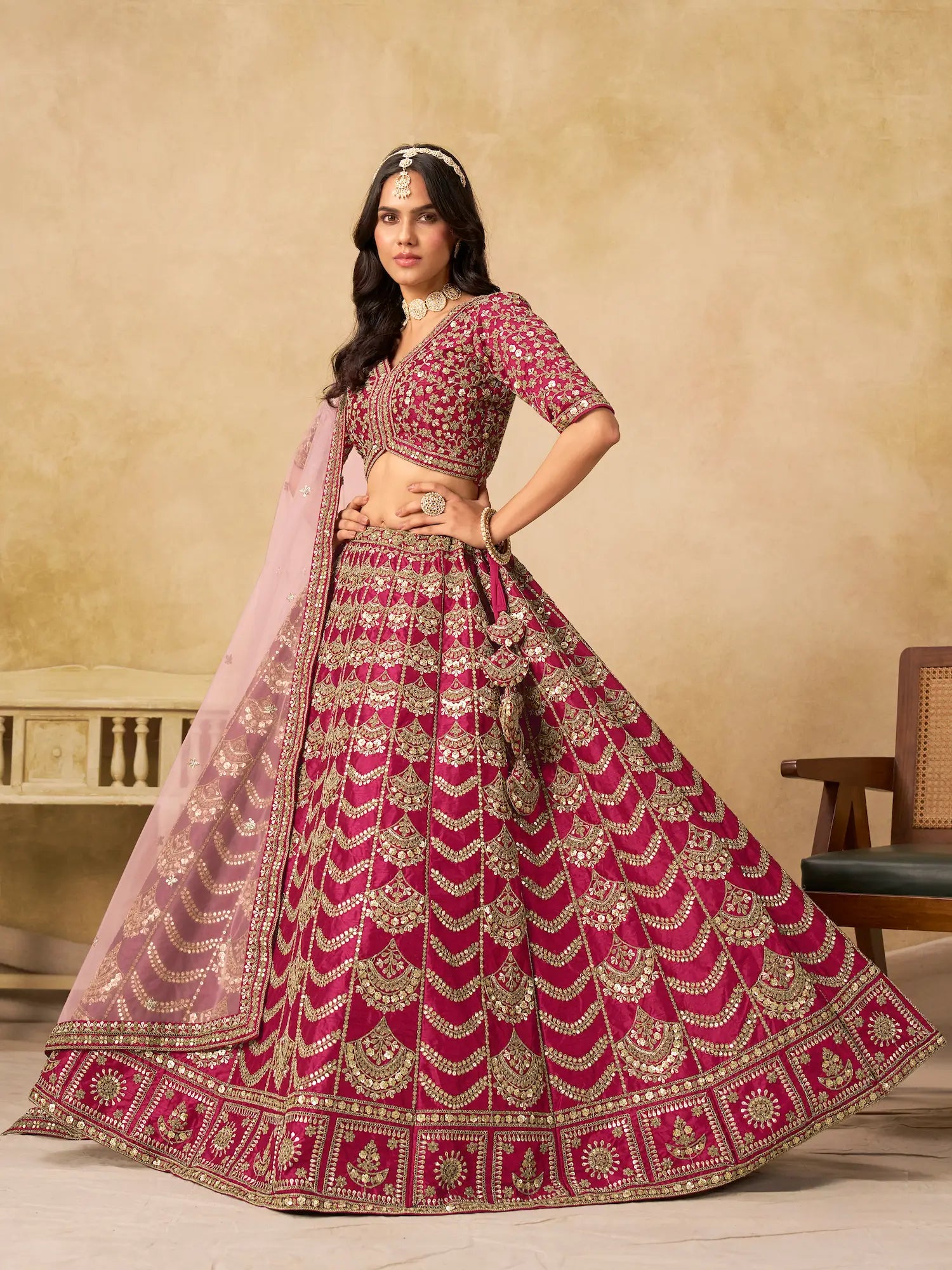Burnt Pink Art Silk Embroidery Lehenga Choli - qivii