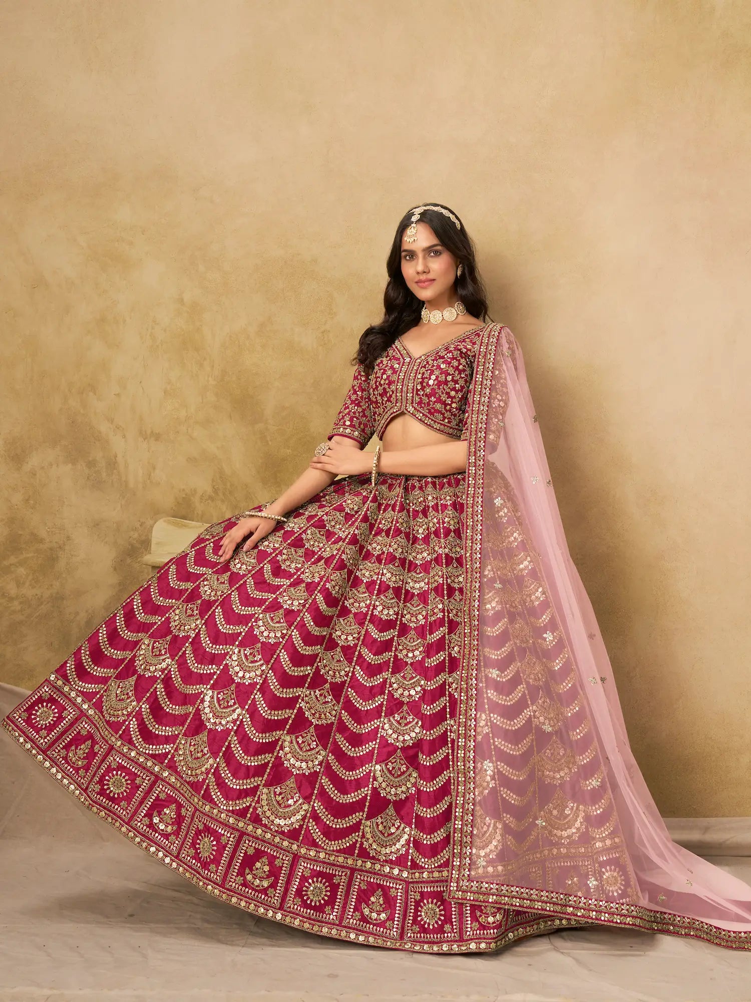 Burnt Pink Art Silk Embroidery Lehenga Choli - qivii
