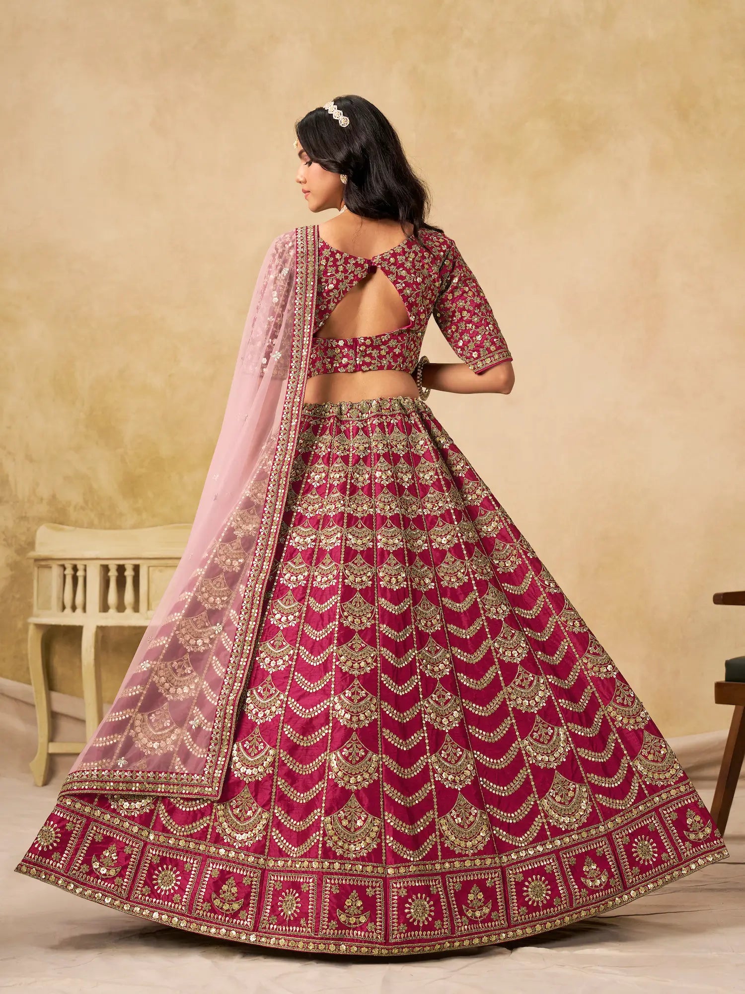 Burnt Pink Art Silk Embroidery Lehenga Choli - qivii
