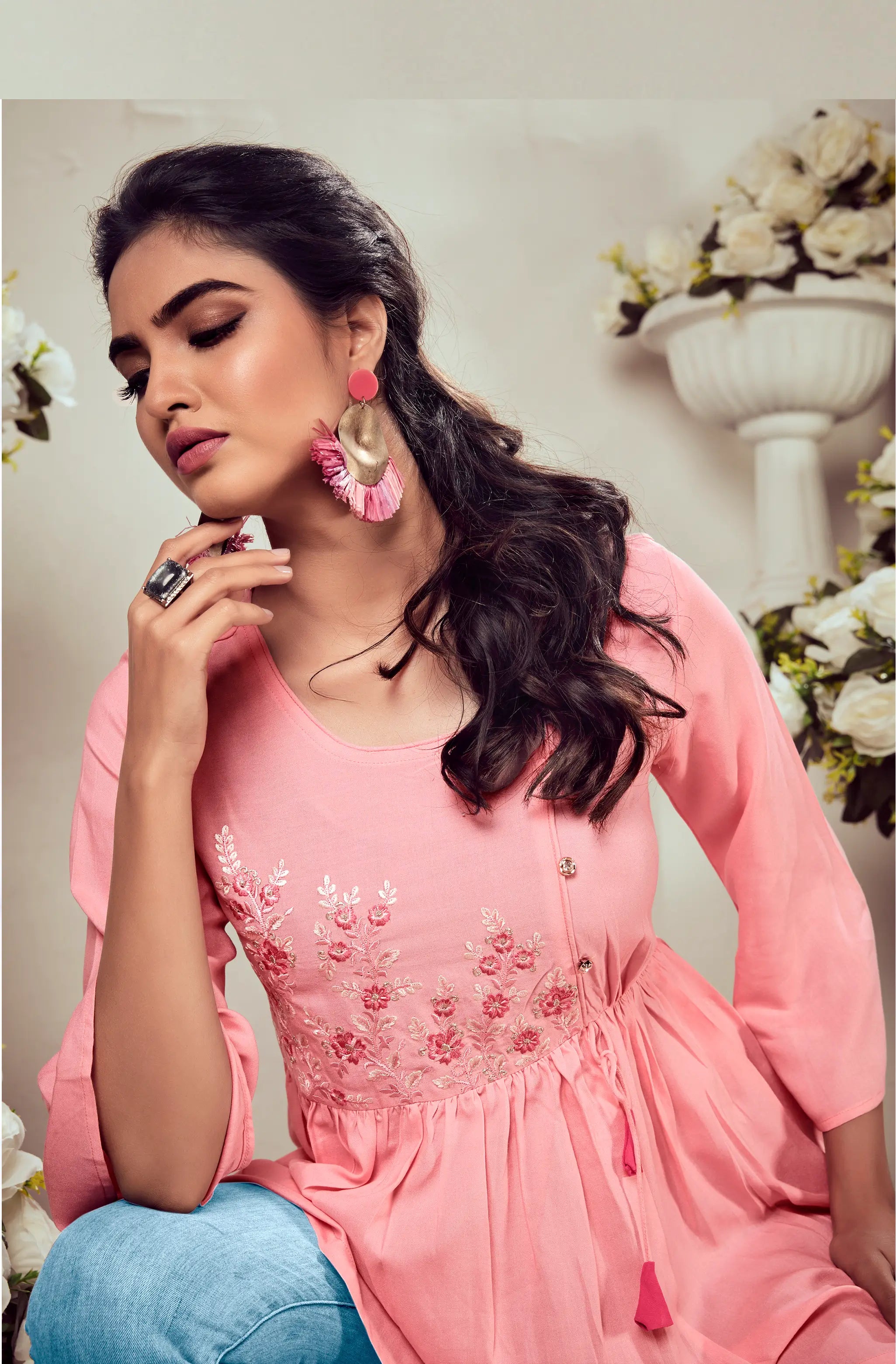 Peach Rayon Short Kurti - qivii