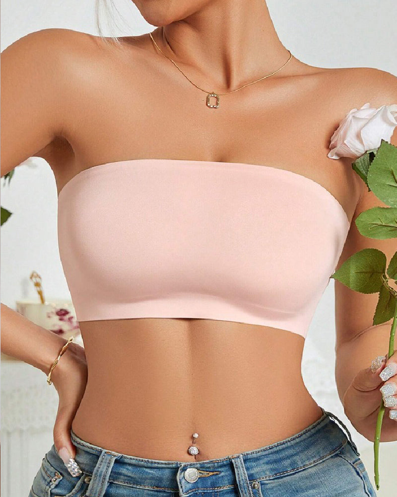 Wireless Strapless Bandeau Bra Seamless Stretch Non Padded Push Up Bralette - By Qivii
