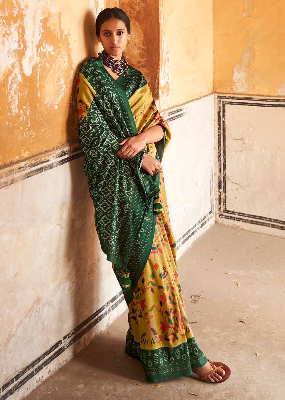Mikado Yellow Patola Print Tussar Silk Saree - qivii
