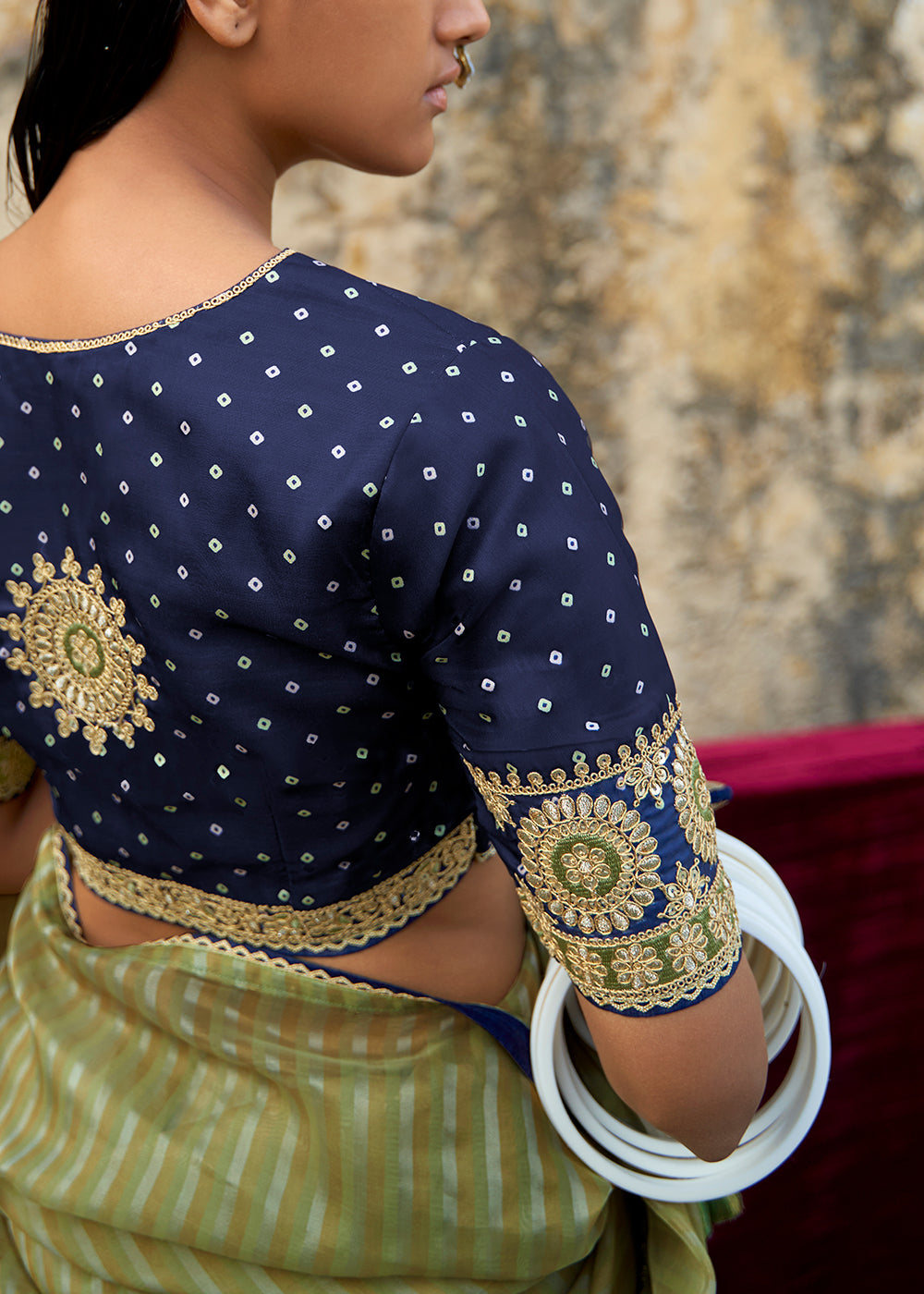 Sage Green Zari Weaving Organza Saree with Embroidered Blouse - qivii