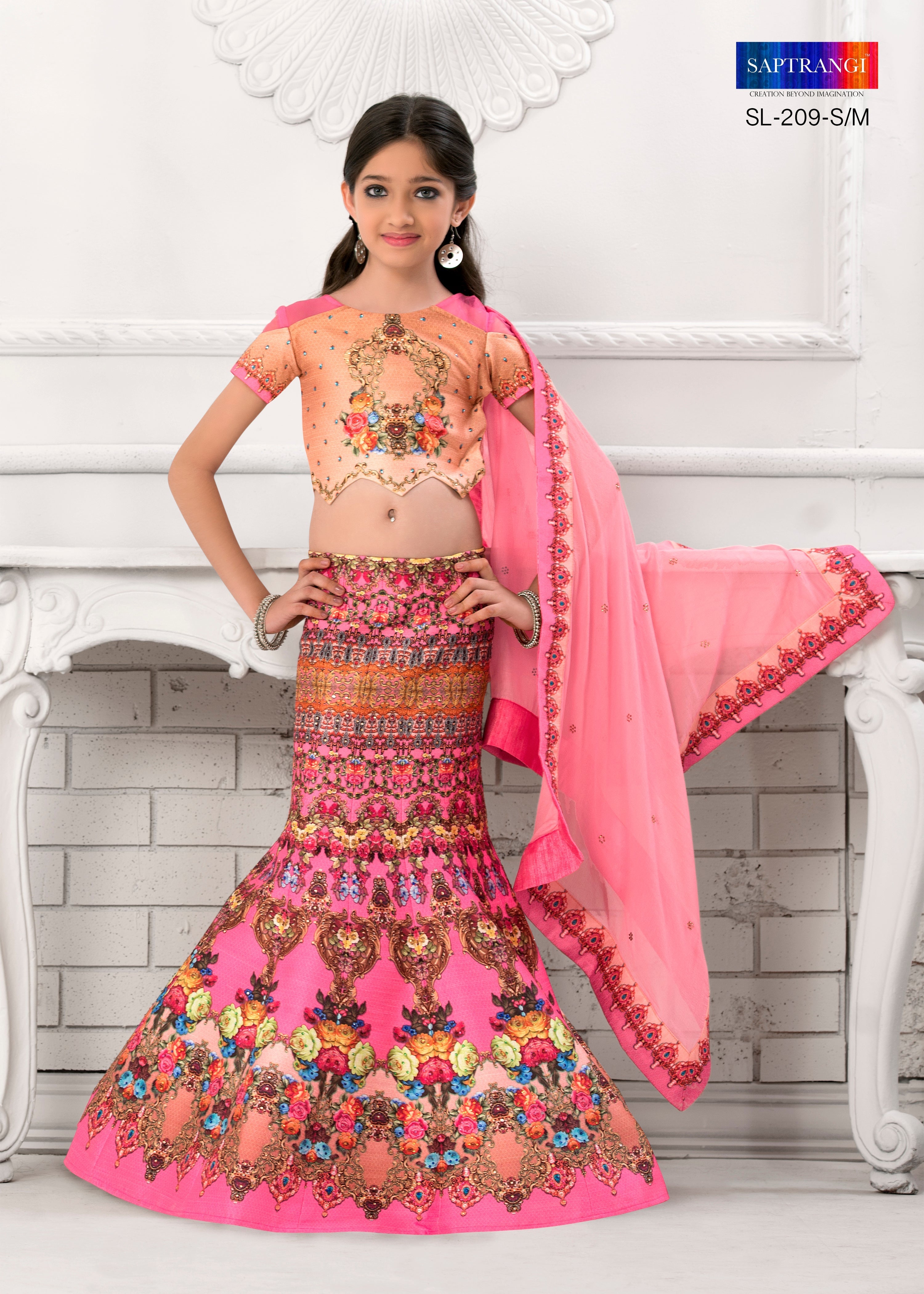 Graceful Blossom Khadi Mono Silk Lehenga for Girls - qivii