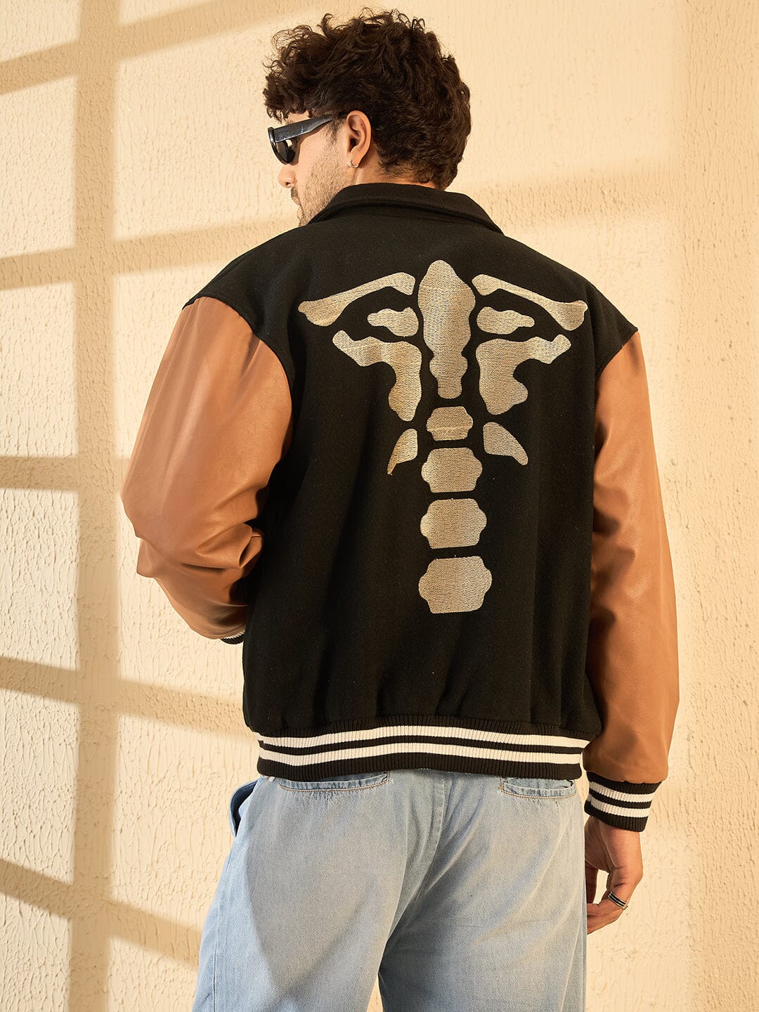 Black Dracula Embroidery Woollen Varsity Jacket