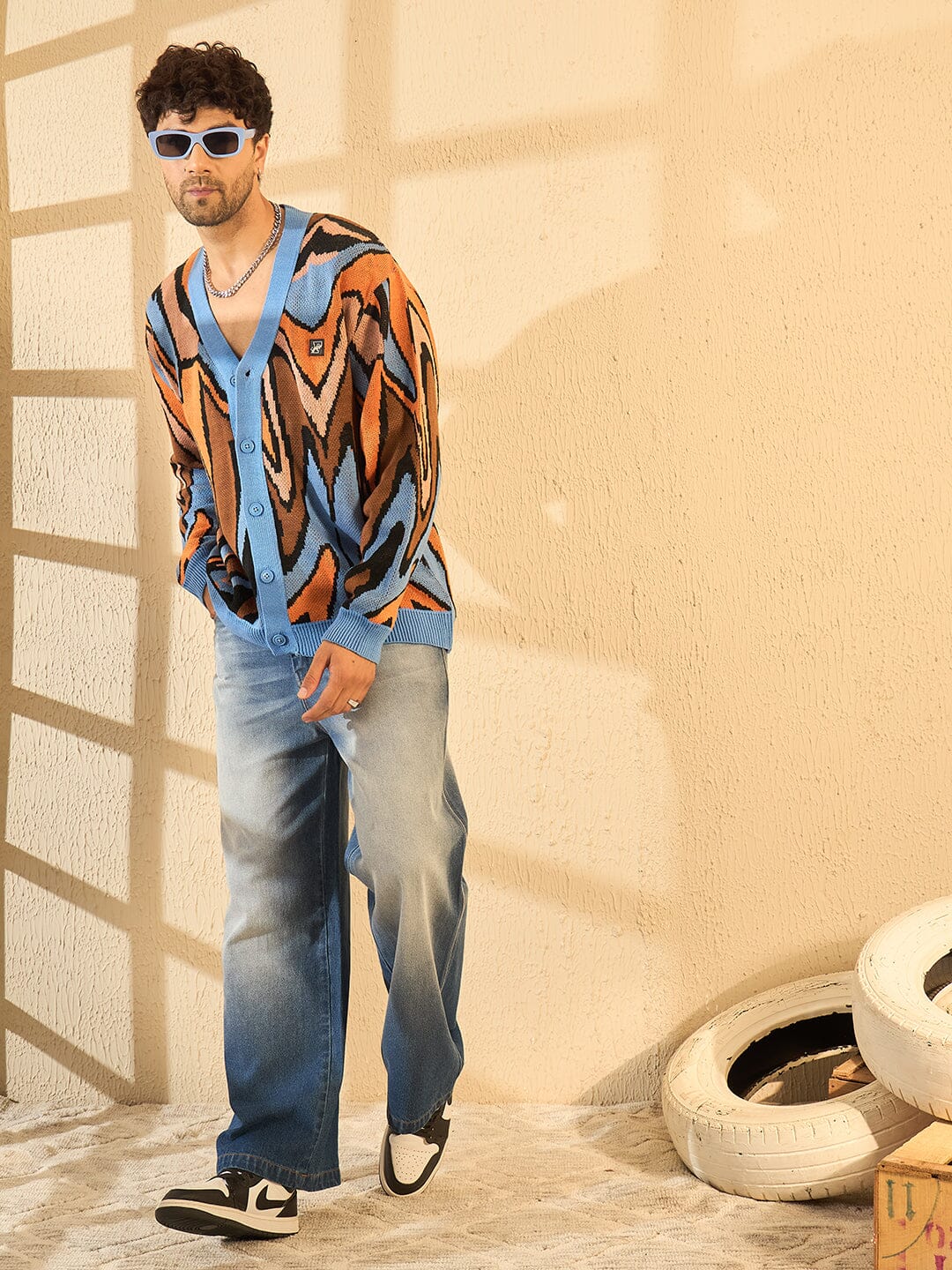 Blue Abstract Graphic Cardigan
