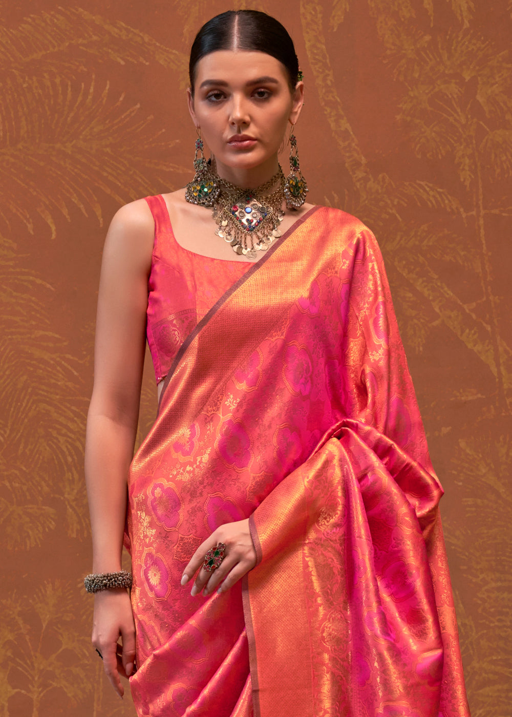 Pink & Golden Handloom Woven Designer Silk Saree : Top Pick - qivii