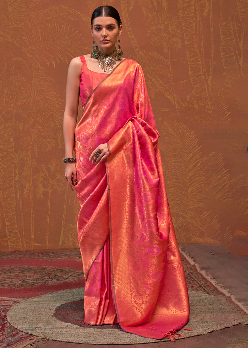 Pink & Golden Handloom Woven Designer Silk Saree : Top Pick - qivii