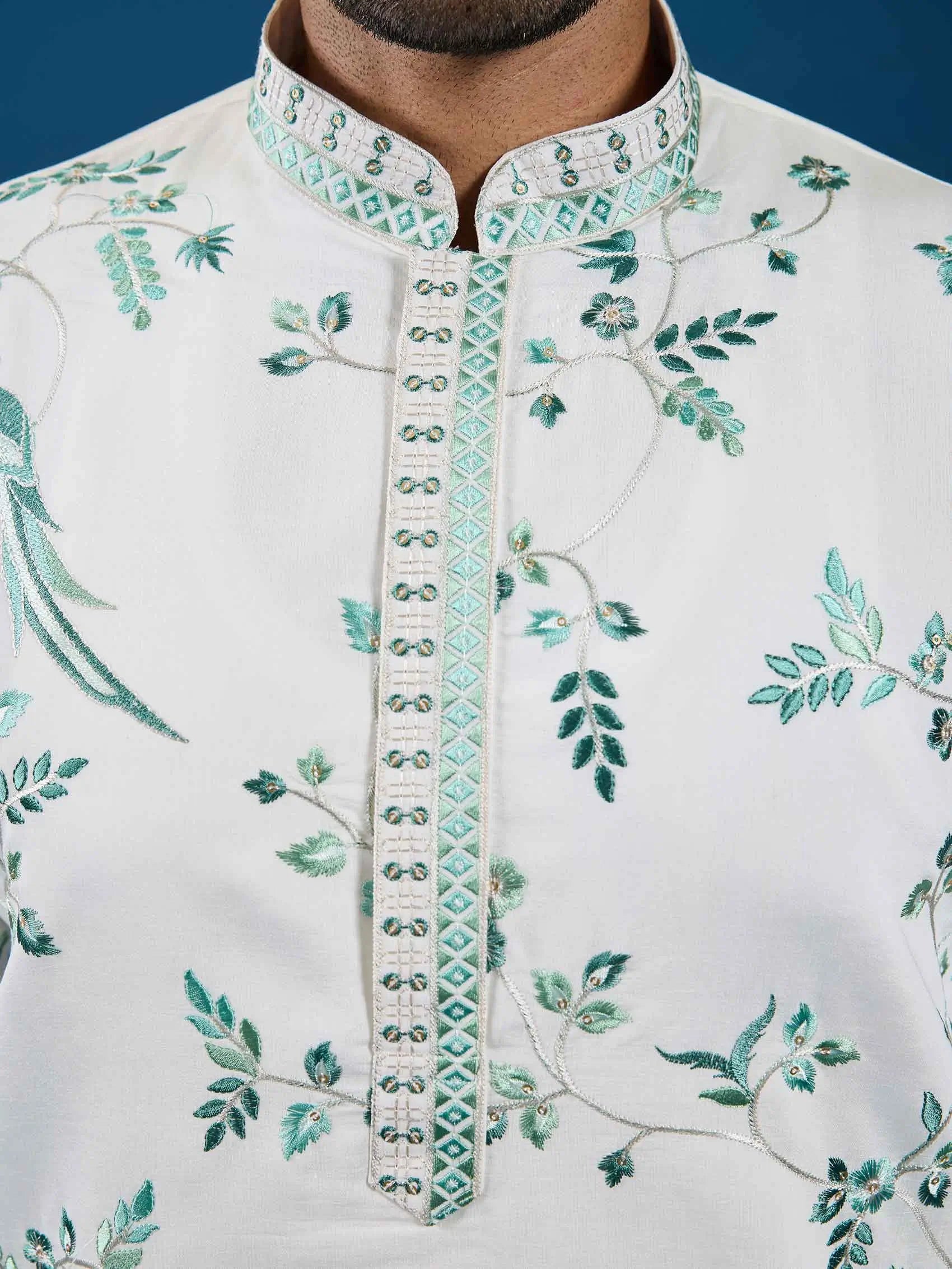 White Embroidery Work Kurta Set