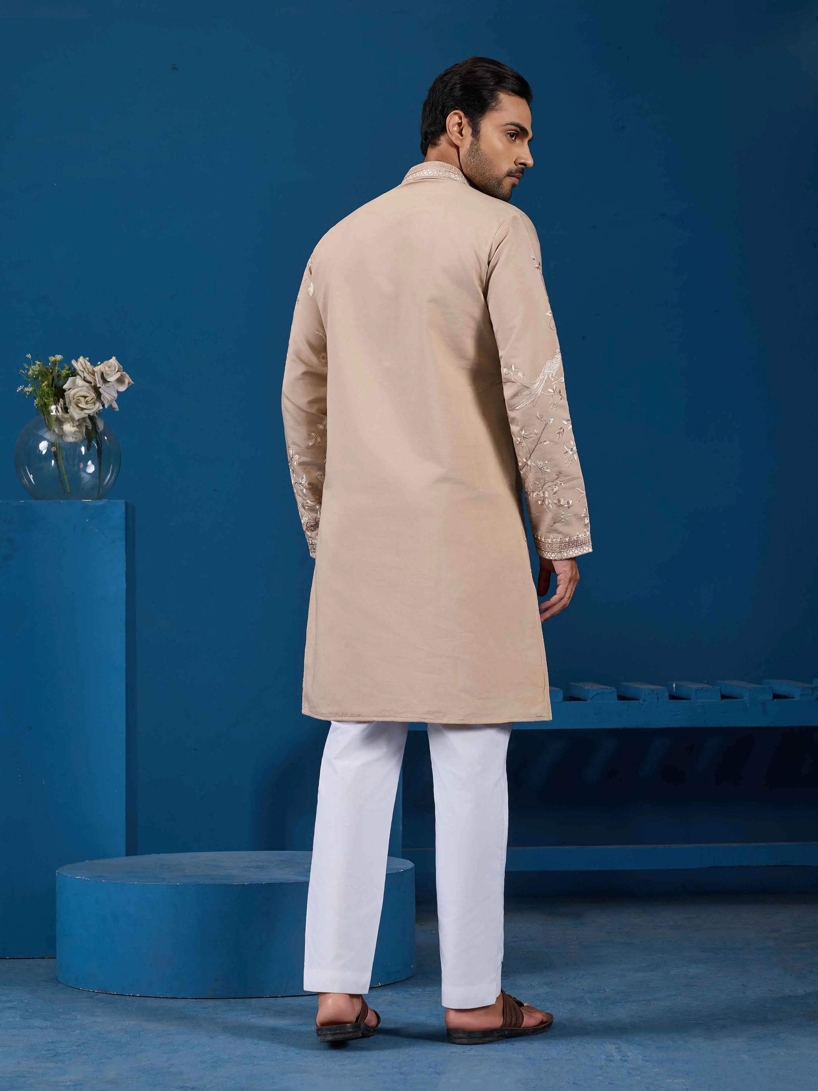 Beige Kurta Set With Embroidery Work