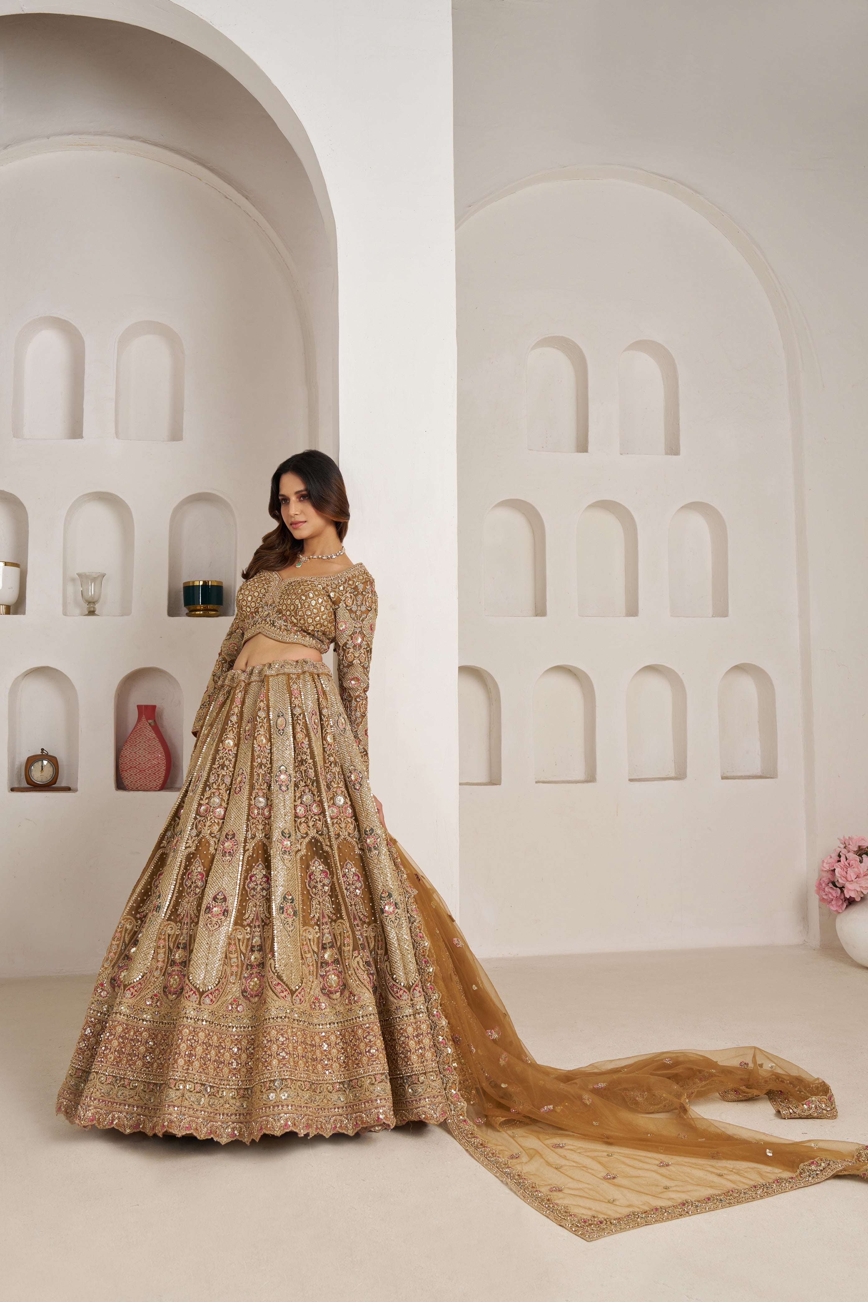 Royal Antique Gold Bridal Lehenga Choli
