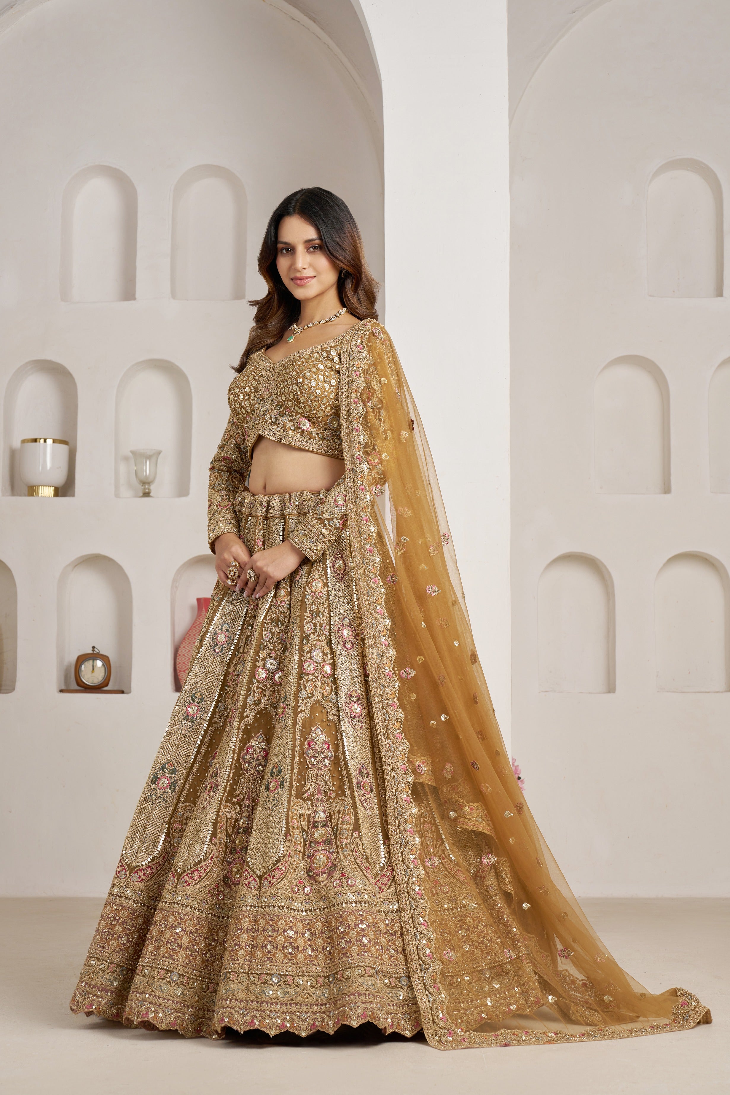 Royal Antique Gold Bridal Lehenga Choli