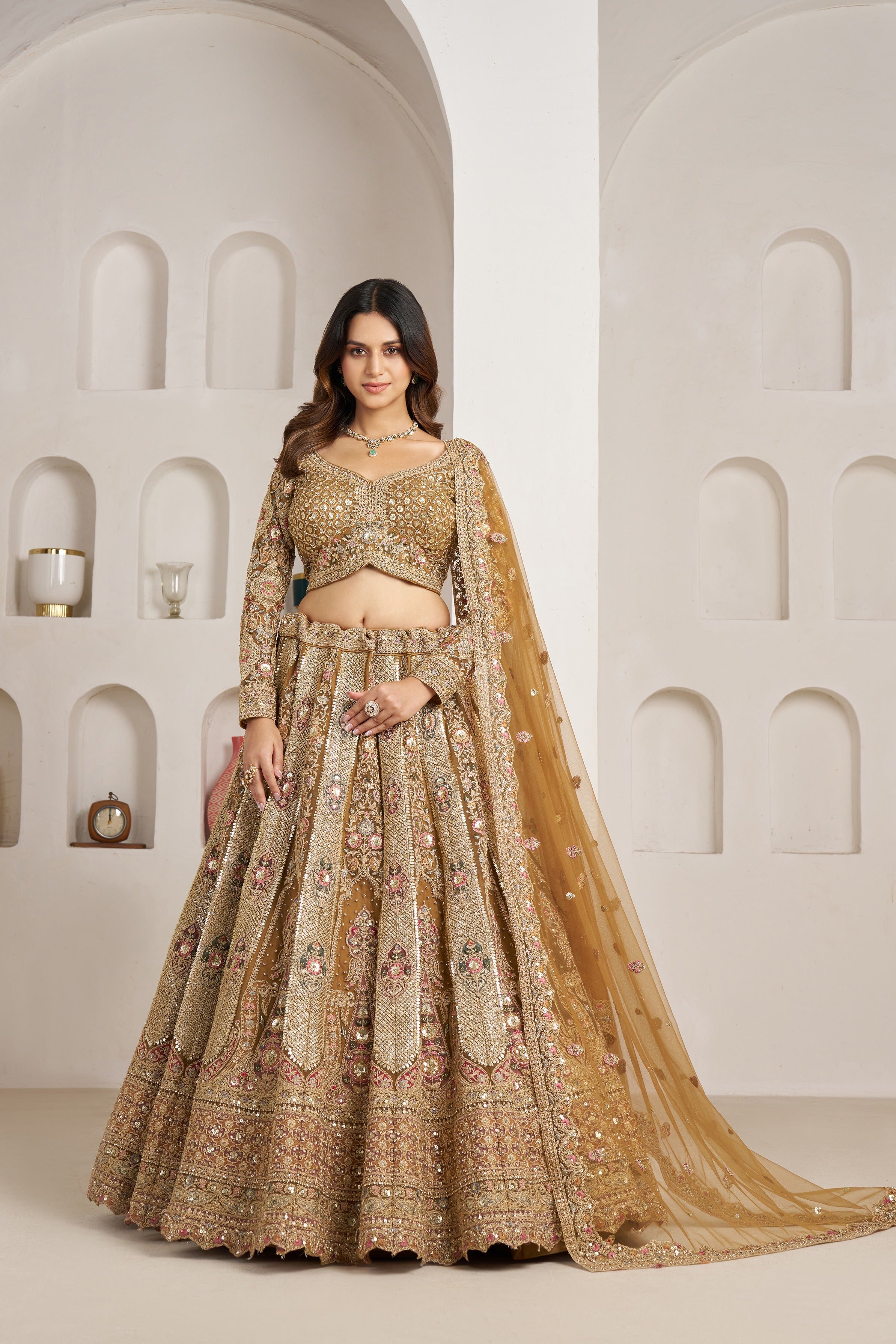 Royal Antique Gold Bridal Lehenga Choli