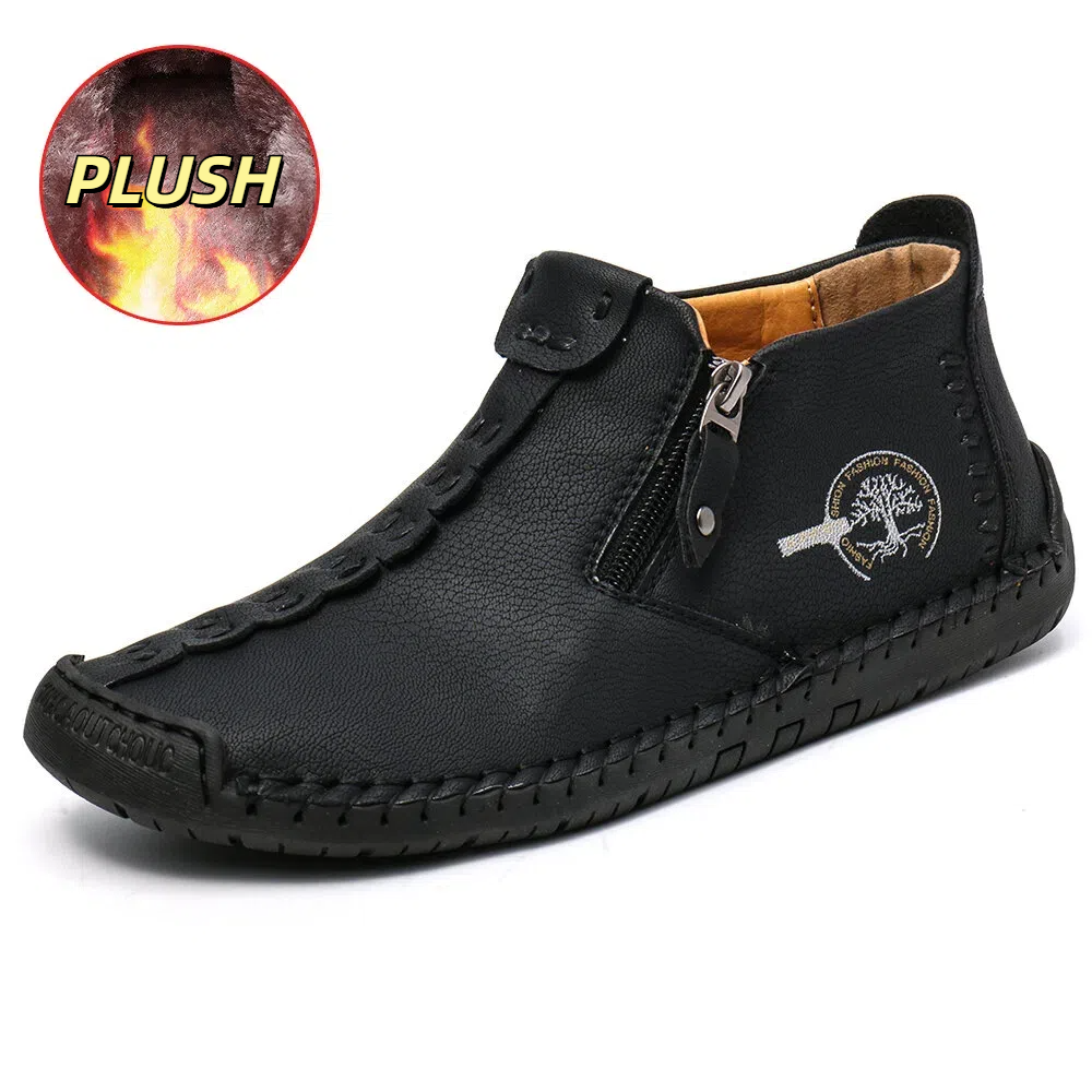 Men’s Octopus High-Top Zipper Boots with Fleece Lining Handmade Work Boots