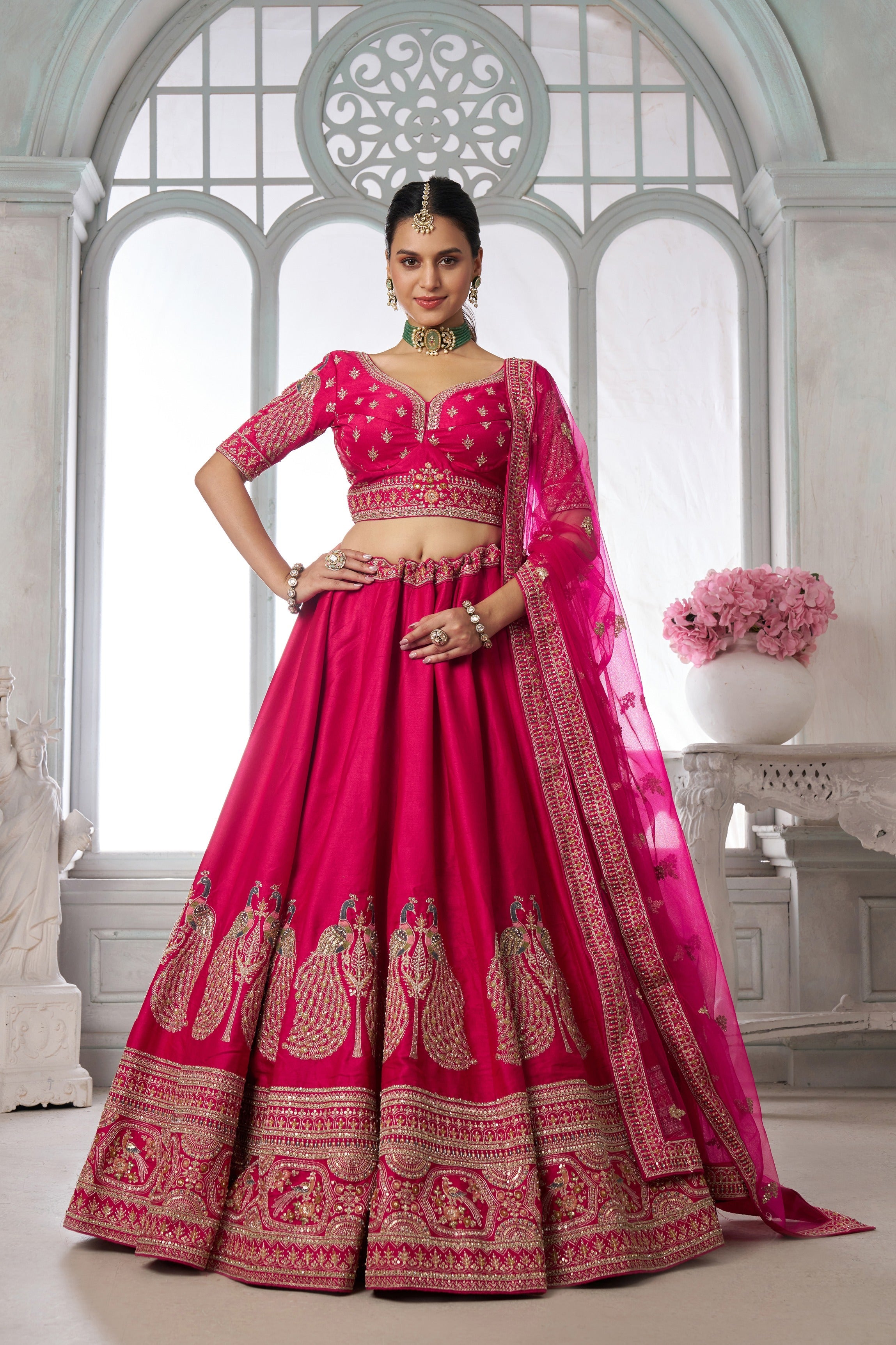 Elegant Embroidered Silk Lehenga Choli Set with Dupatta