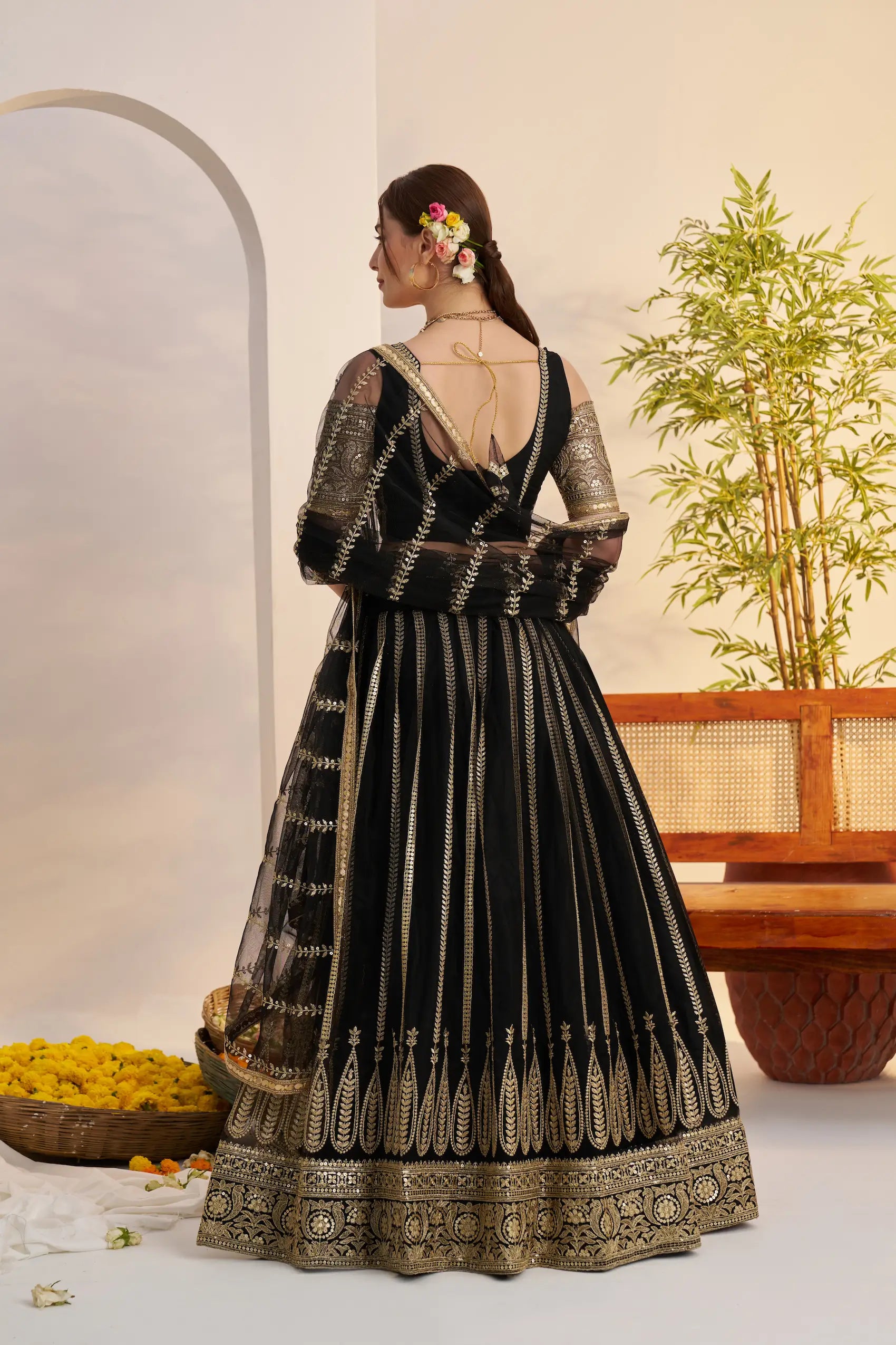 Black Net Lehenga Choli With Embroidery Work - qivii