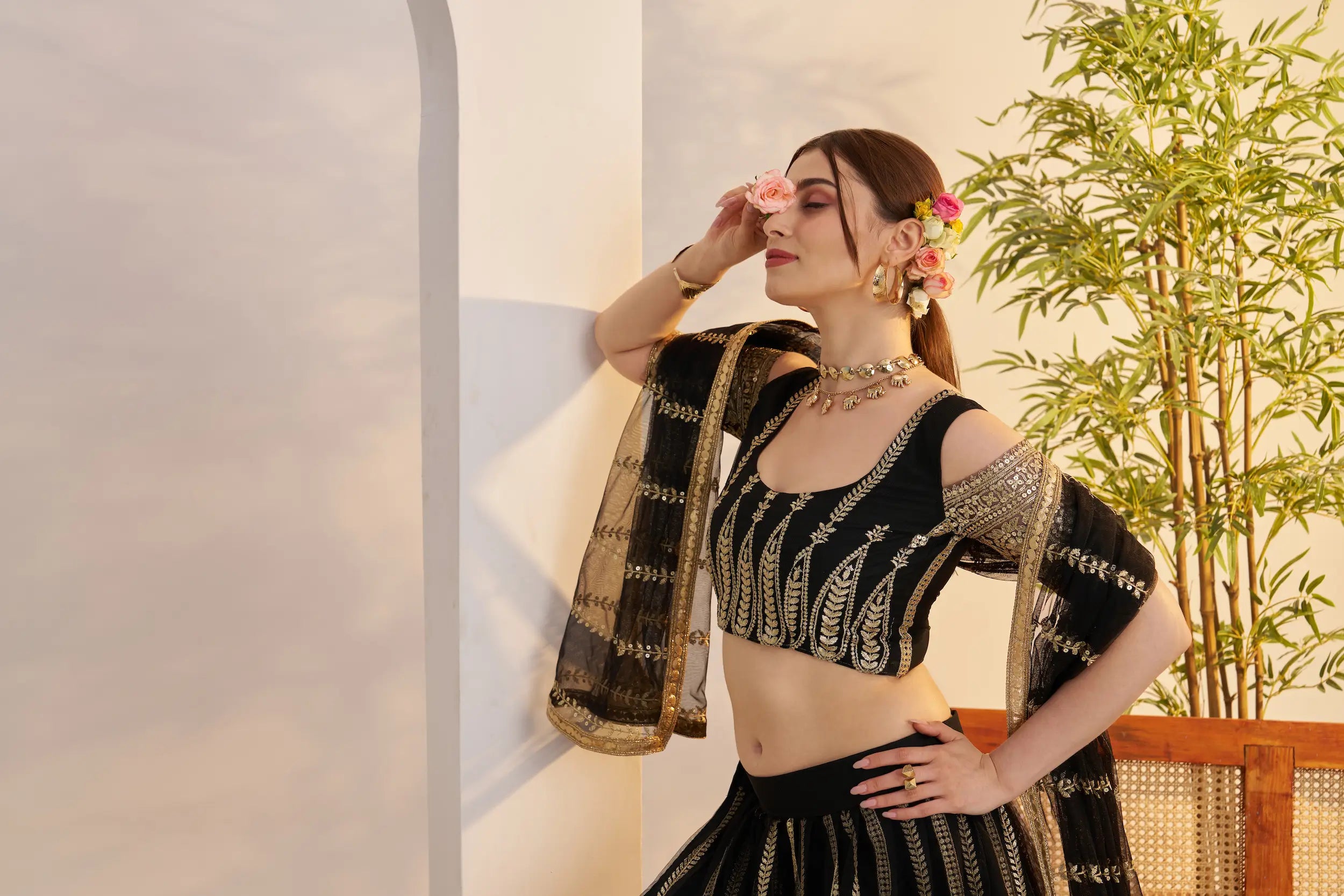 Black Net Lehenga Choli With Embroidery Work - qivii