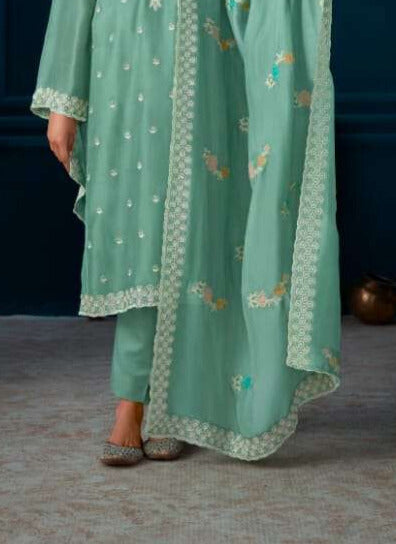 Sea Green Modale silk with embroidery work Salwar Suit