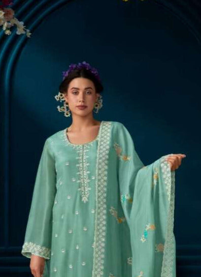 Sea Green Modale silk with embroidery work Salwar Suit