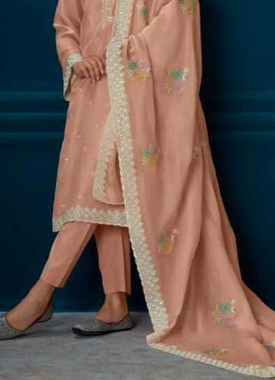 Peach Modale silk with embroidery work Salwar Suit