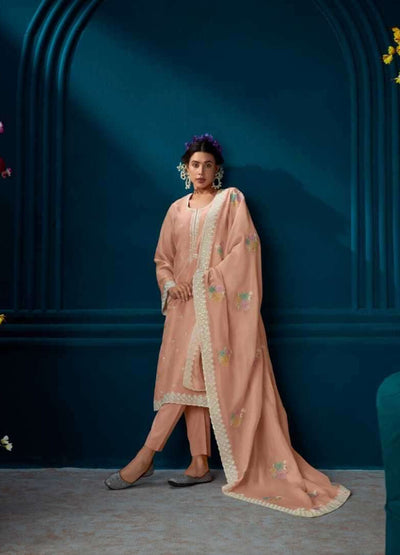 Peach Modale silk with embroidery work Salwar Suit