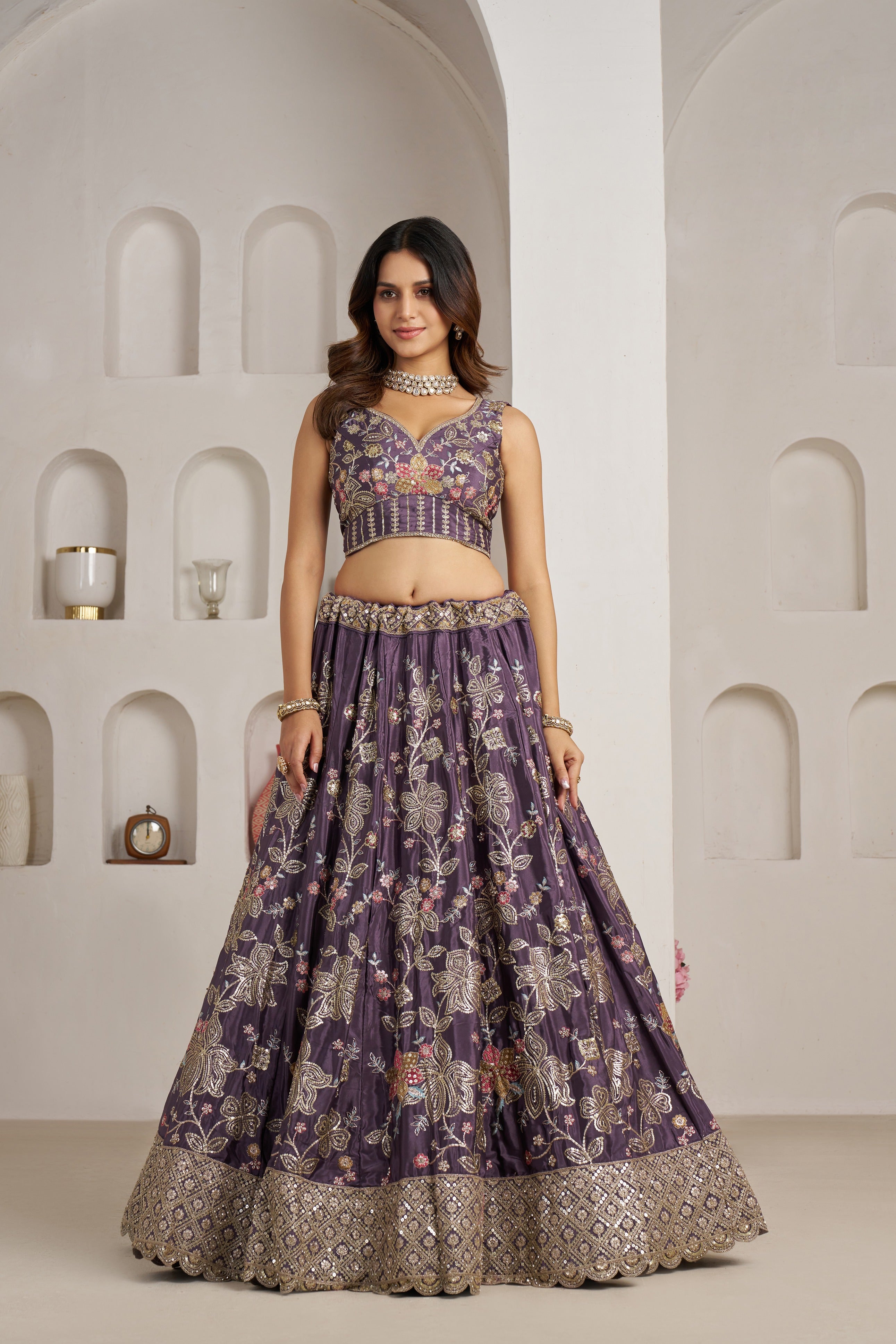 Elegant Floral Embroidered Lehenga Choli Set with Dupatta