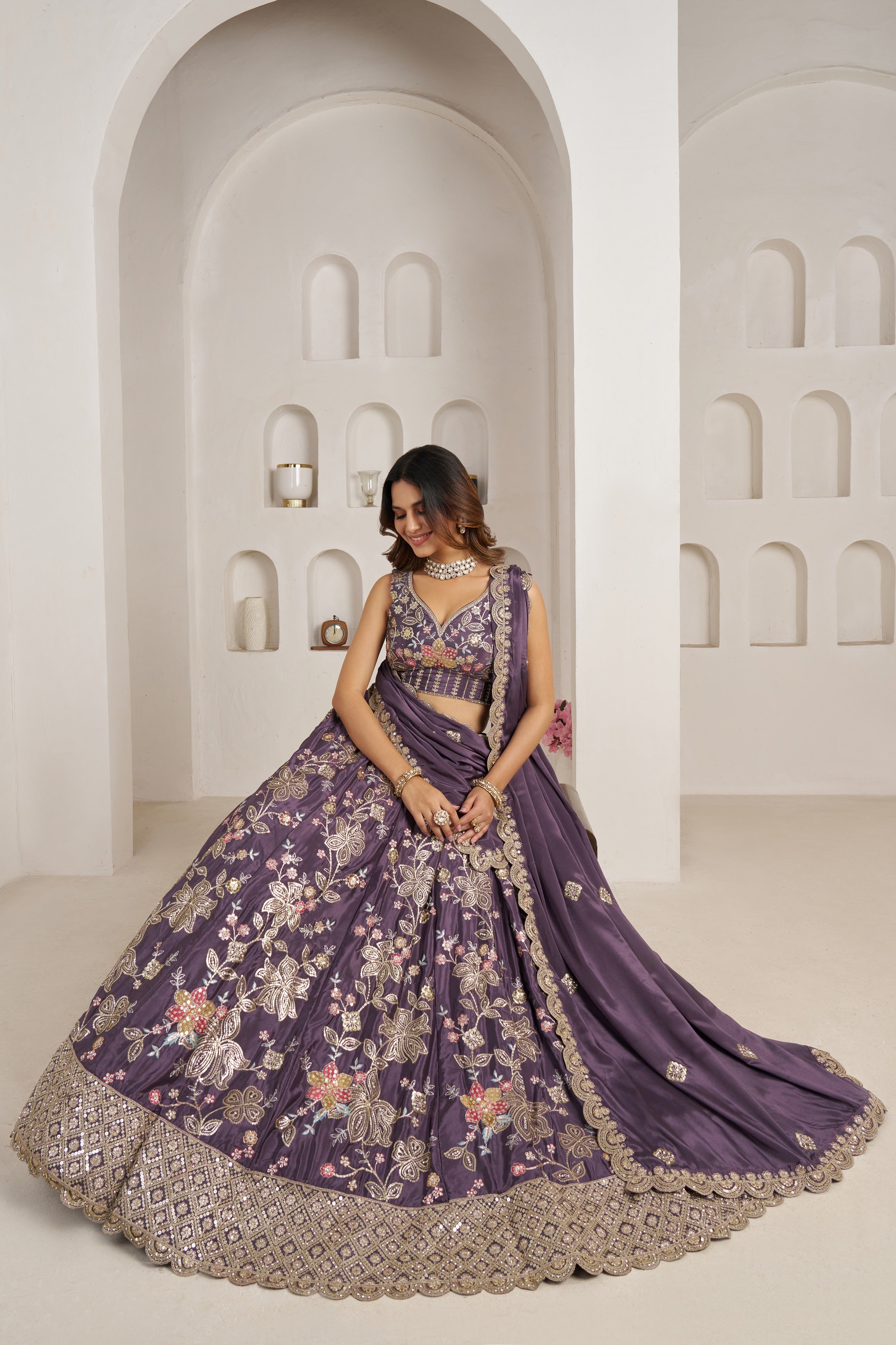 Elegant Floral Embroidered Lehenga Choli Set with Dupatta