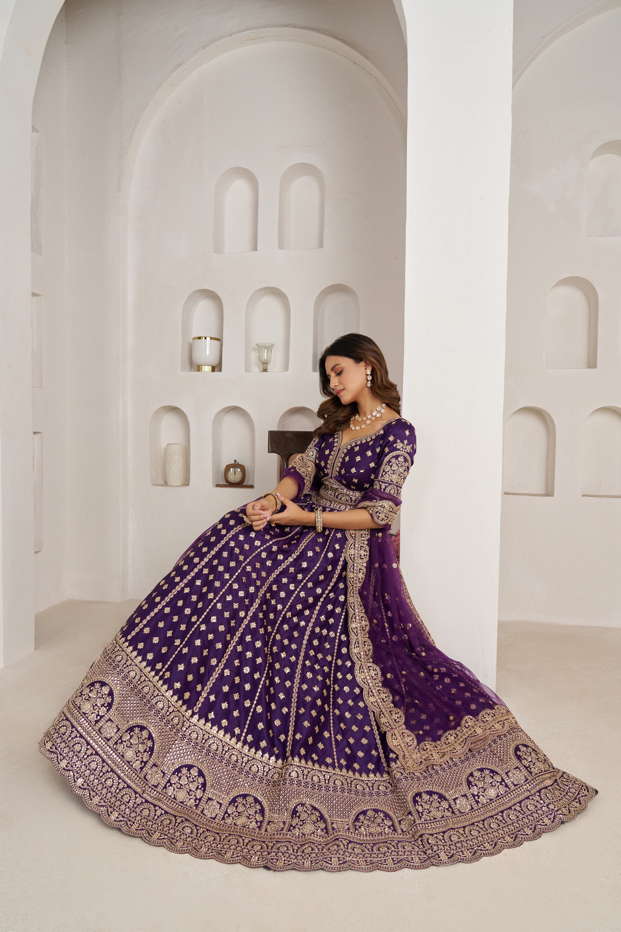 Purple Double Dupatta Bridal Lehenga Collection