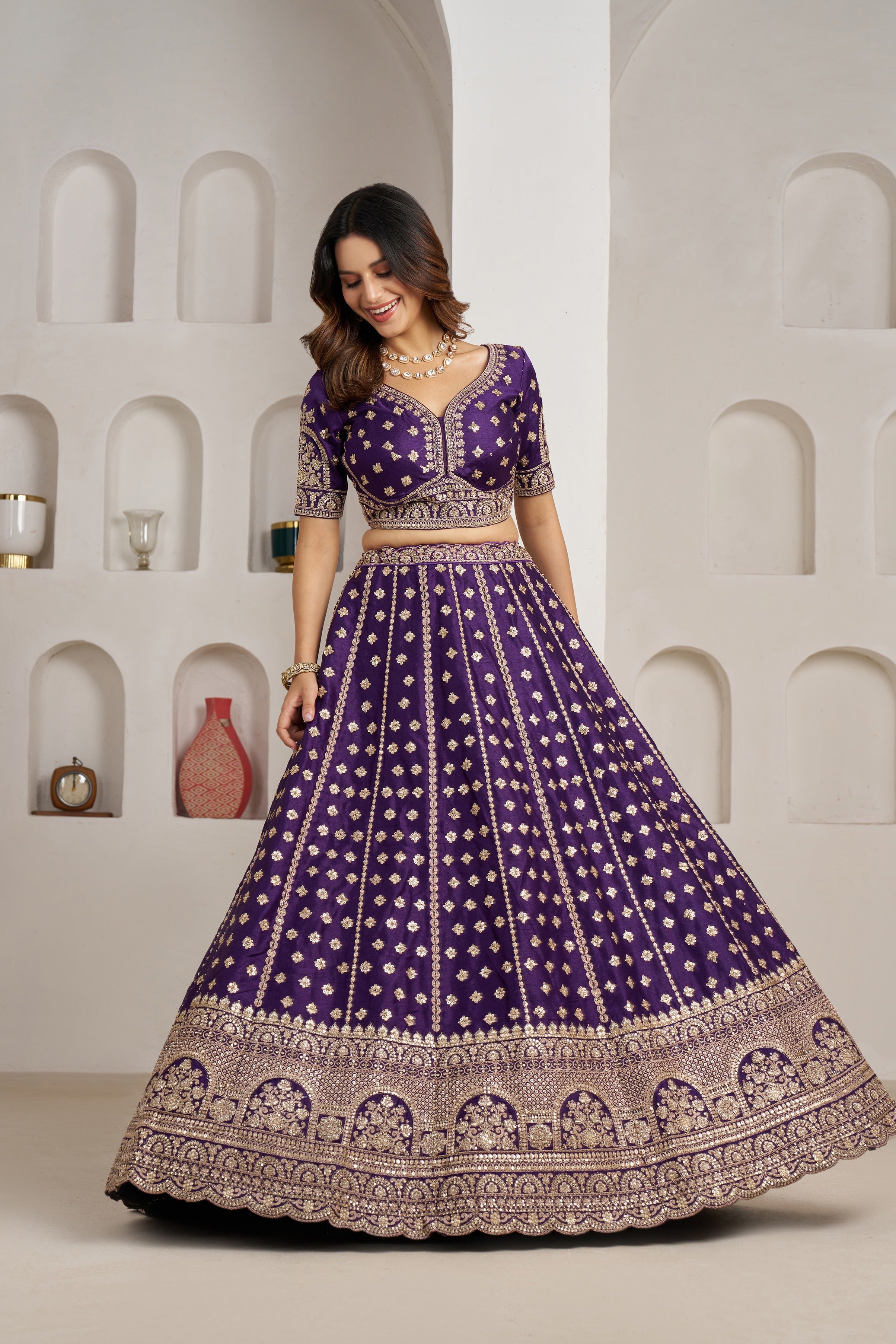 Purple Double Dupatta Bridal Lehenga Collection