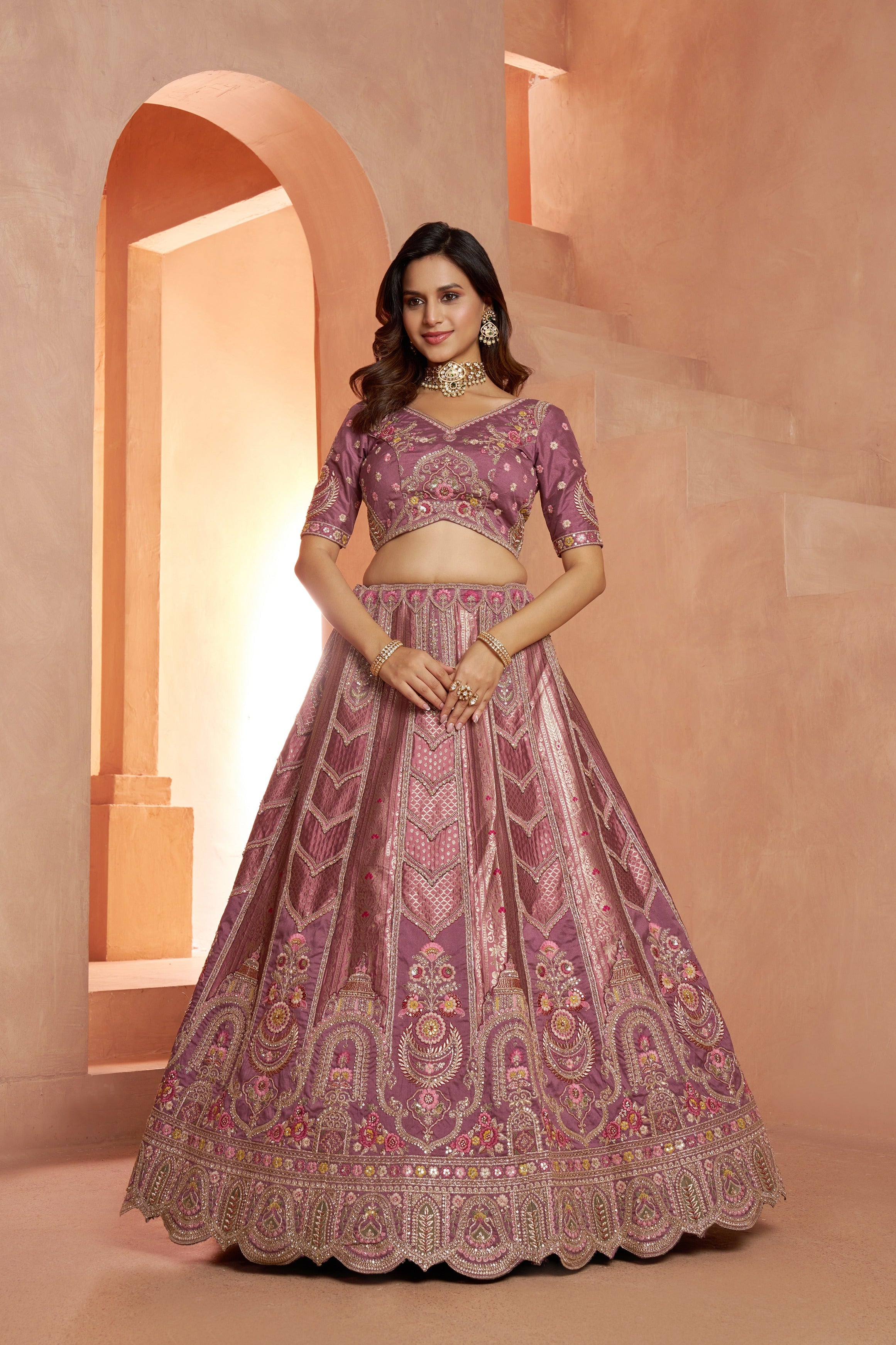Elegant Pastel Mauve Heritage Bridal Lehenga Collection