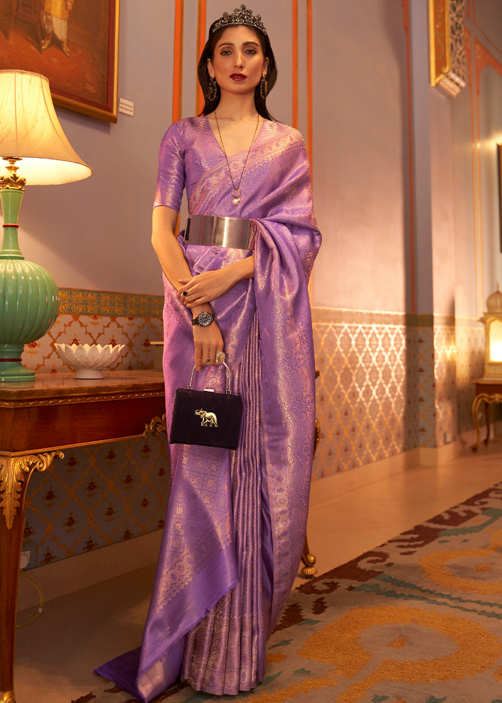 Jasmine Purple Designer Satin Silk Saree - qivii