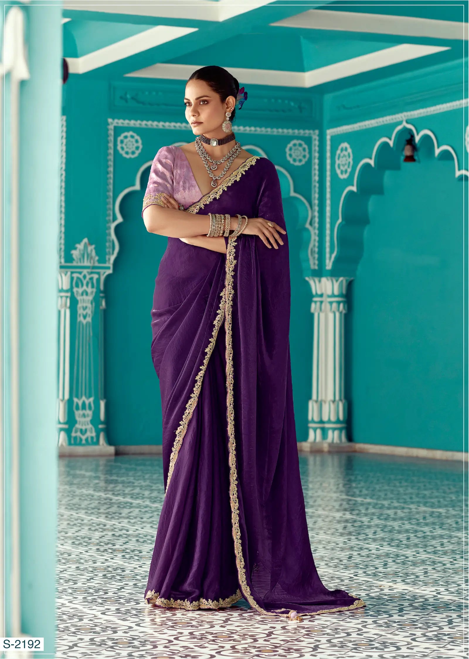 Dark Purple Organza Embroidery Work Party wear Saree - qivii