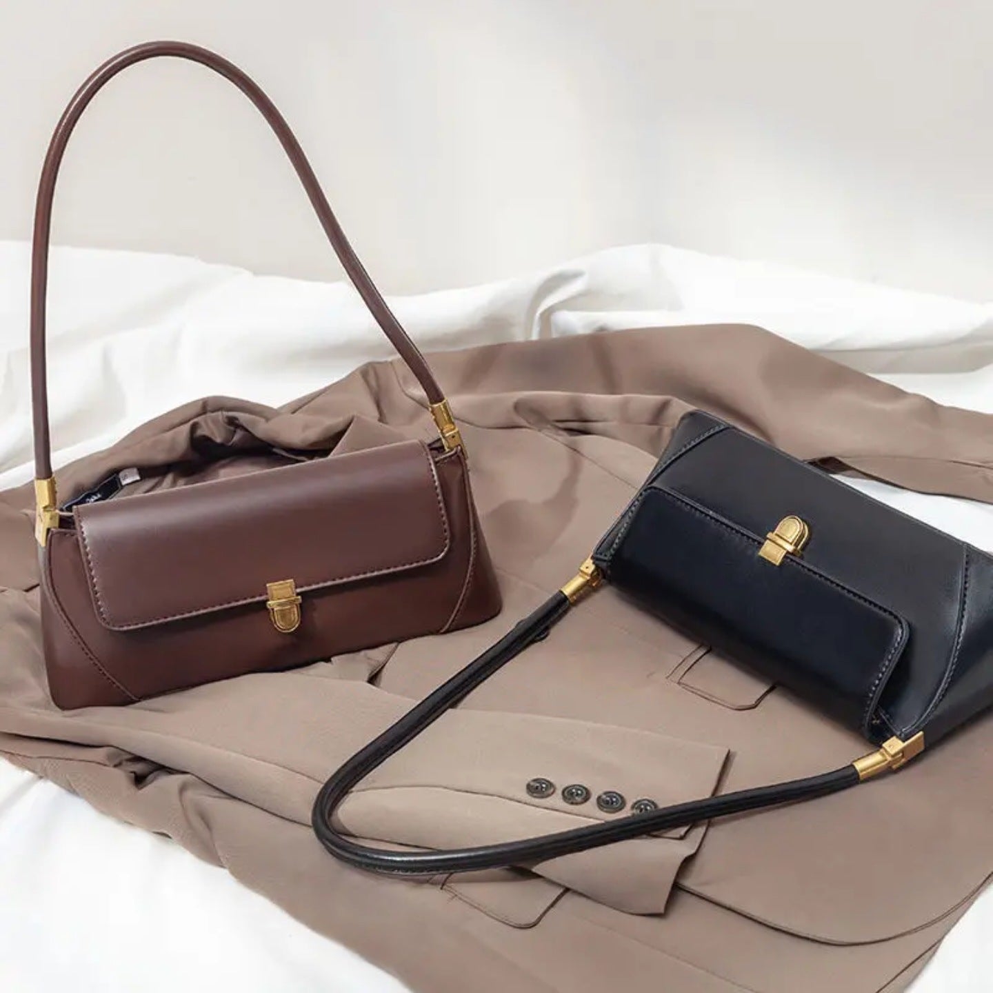Women's Parisian Baguette Satchel – Vintage Underarm Bag with Convertible Strap & Timeless Textured Leather