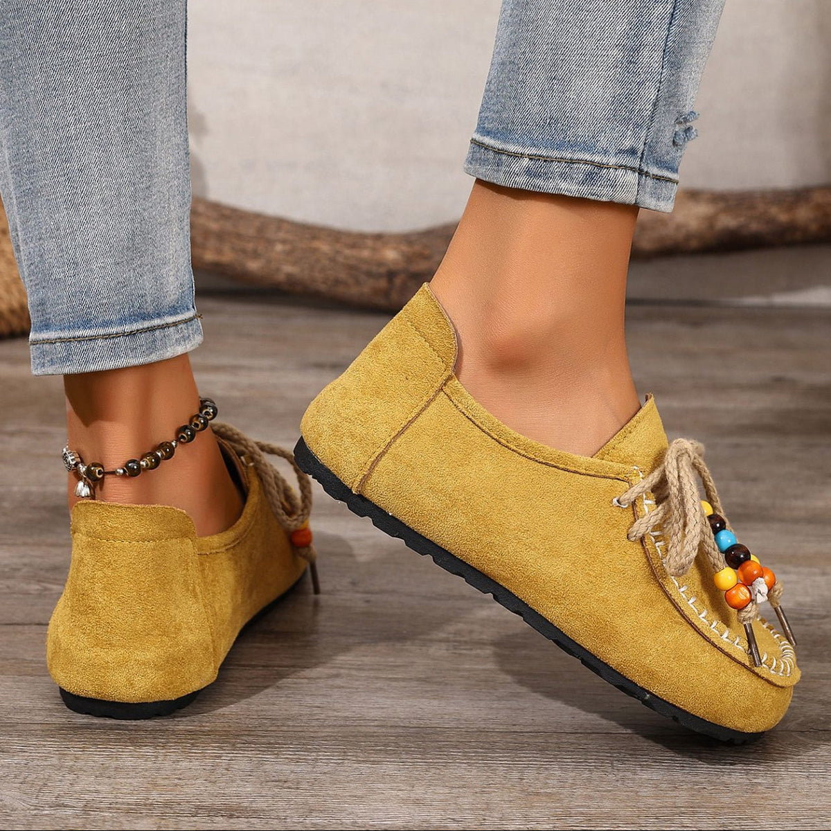 Women's Lenora Beaded Suede Loafers - Vintage Casual Comfort Shoes (US 5-10.5)