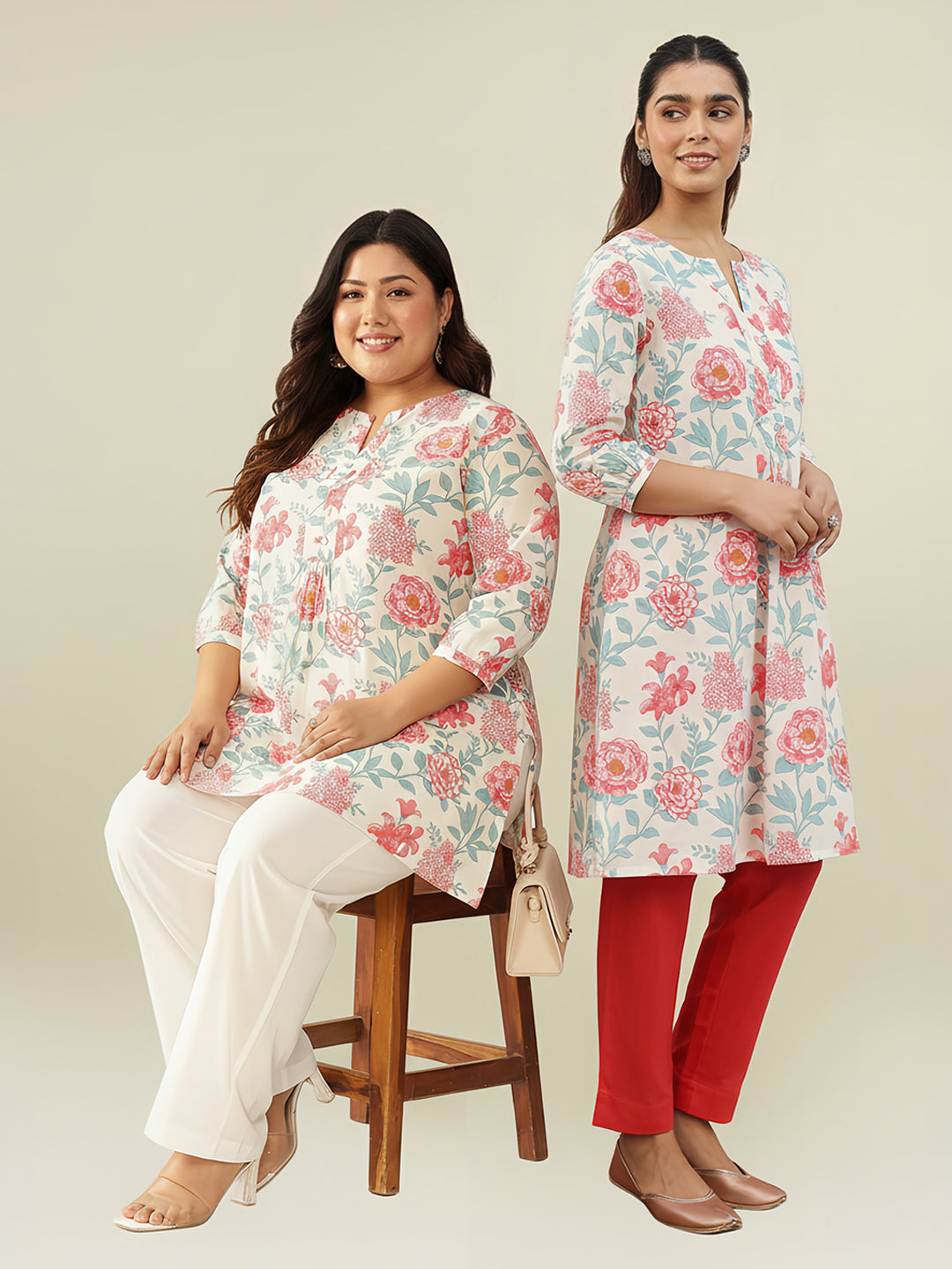 Cream Cotton Floral A-Line Tunic - qivii
