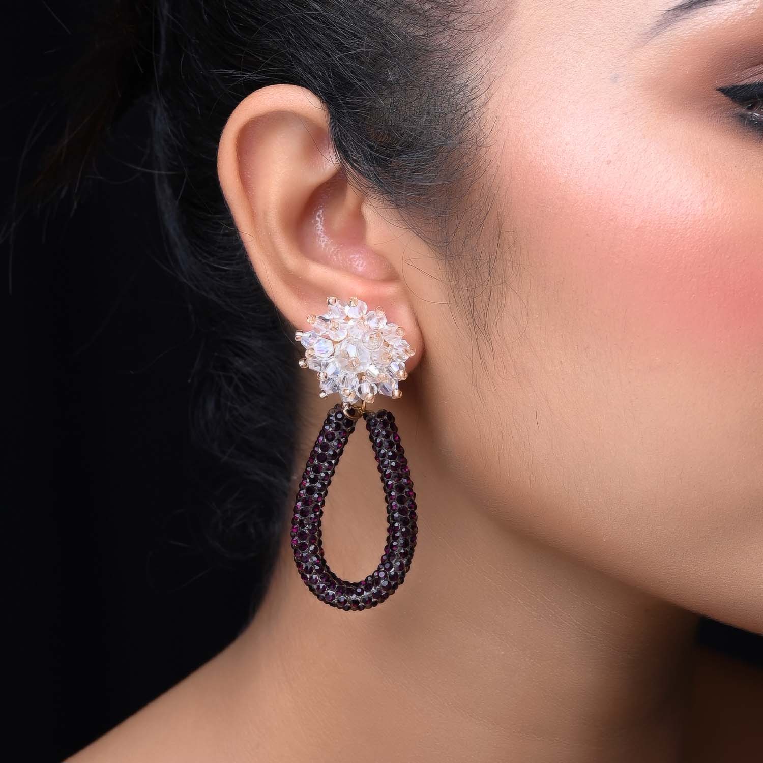 Kendy Maroon White Flower Western Earrings - qivii