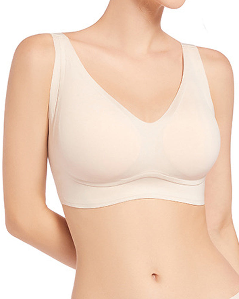 Smooth No Underwire V Neck Bra Seamless Full Coverage Comfort Push Up Bra - By Qivii