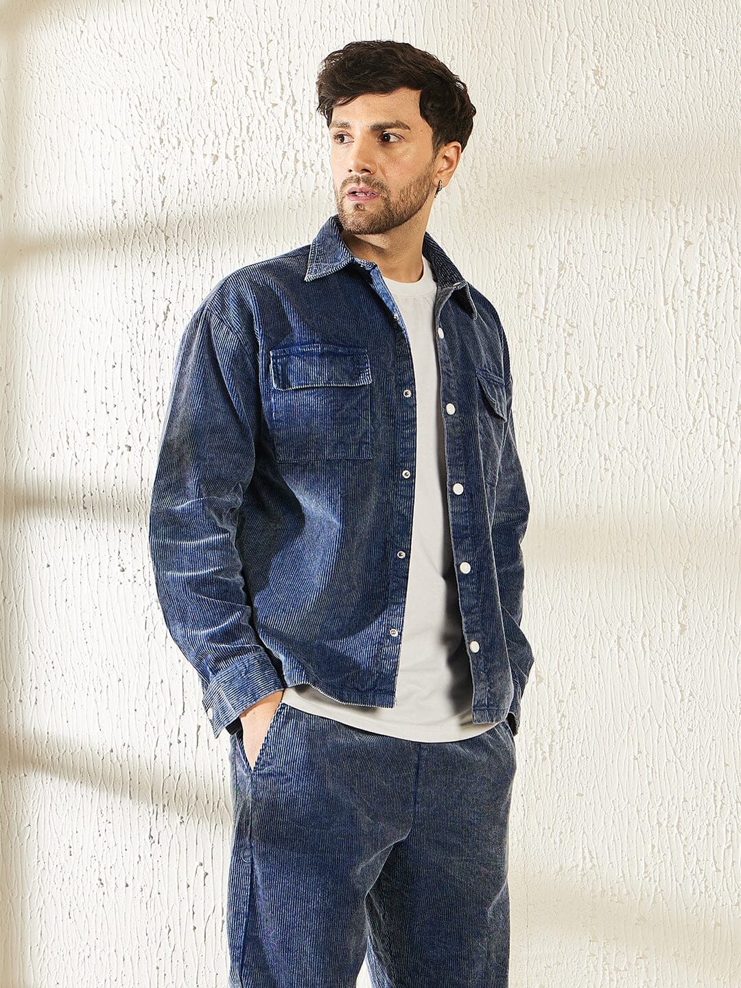 Denim Washed Cord Shacket - qivii