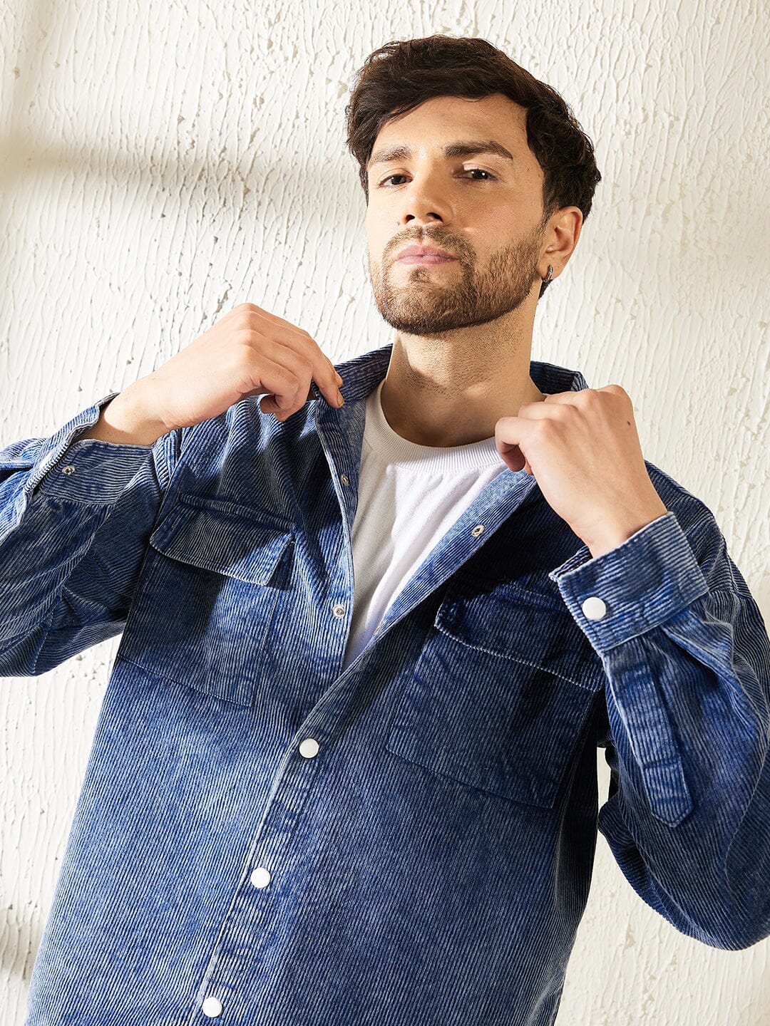 Denim Washed Cord Shacket - qivii