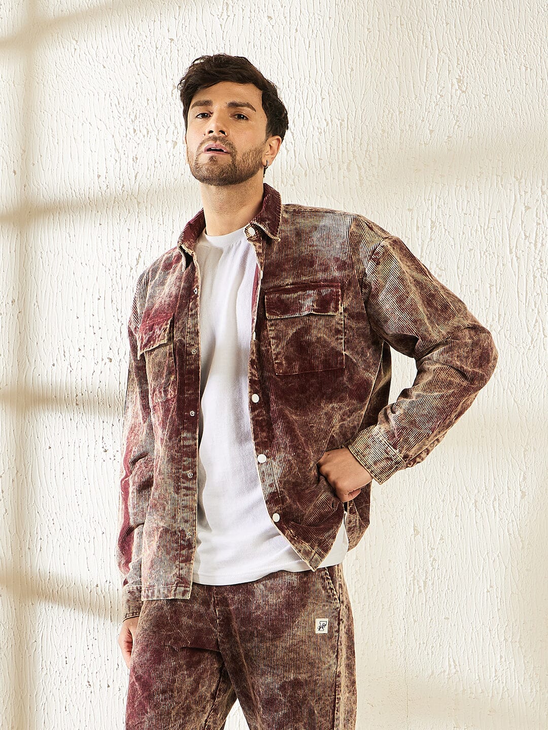 Oxblood Acid Dyed Corduroy Shacket - qivii