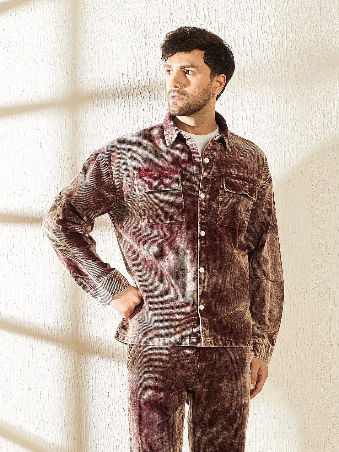 Oxblood Acid Dyed Corduroy Shacket - qivii