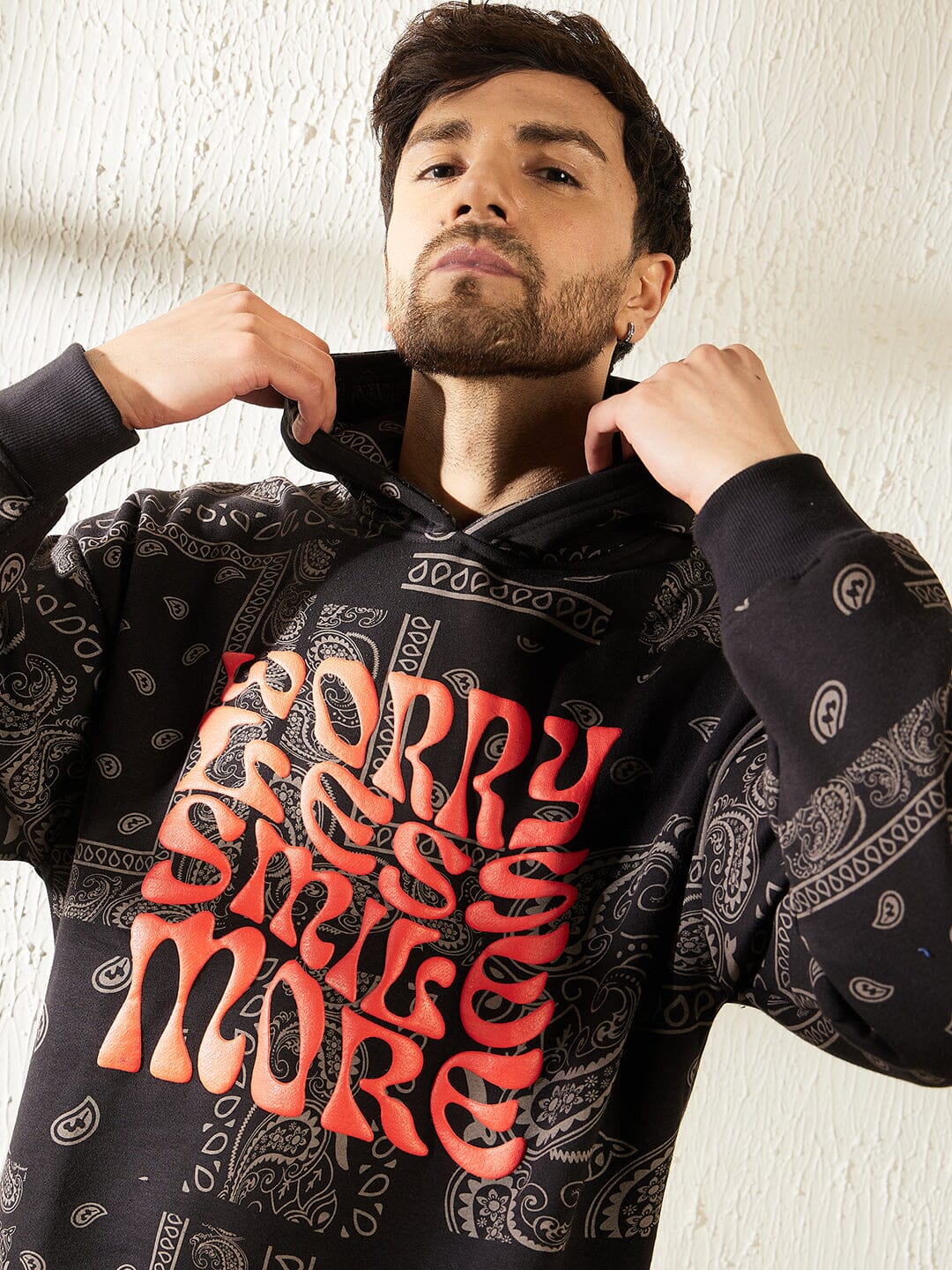 Black Paisley Oversized Hooded Sweatshirt