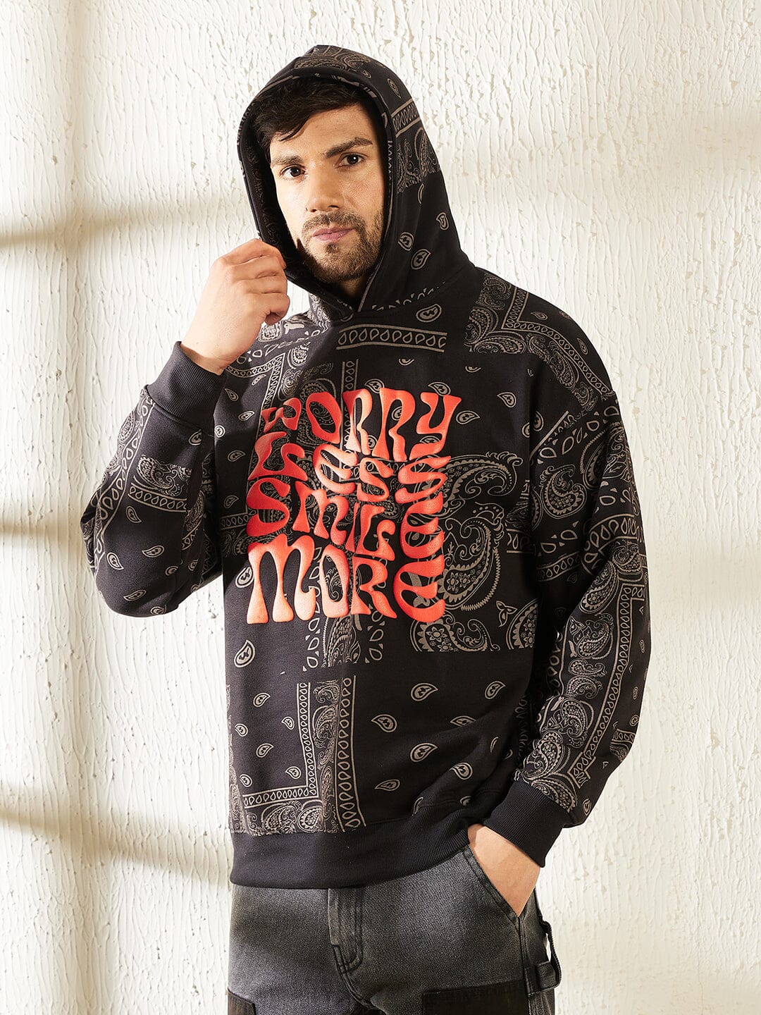 Black Paisley Oversized Hooded Sweatshirt