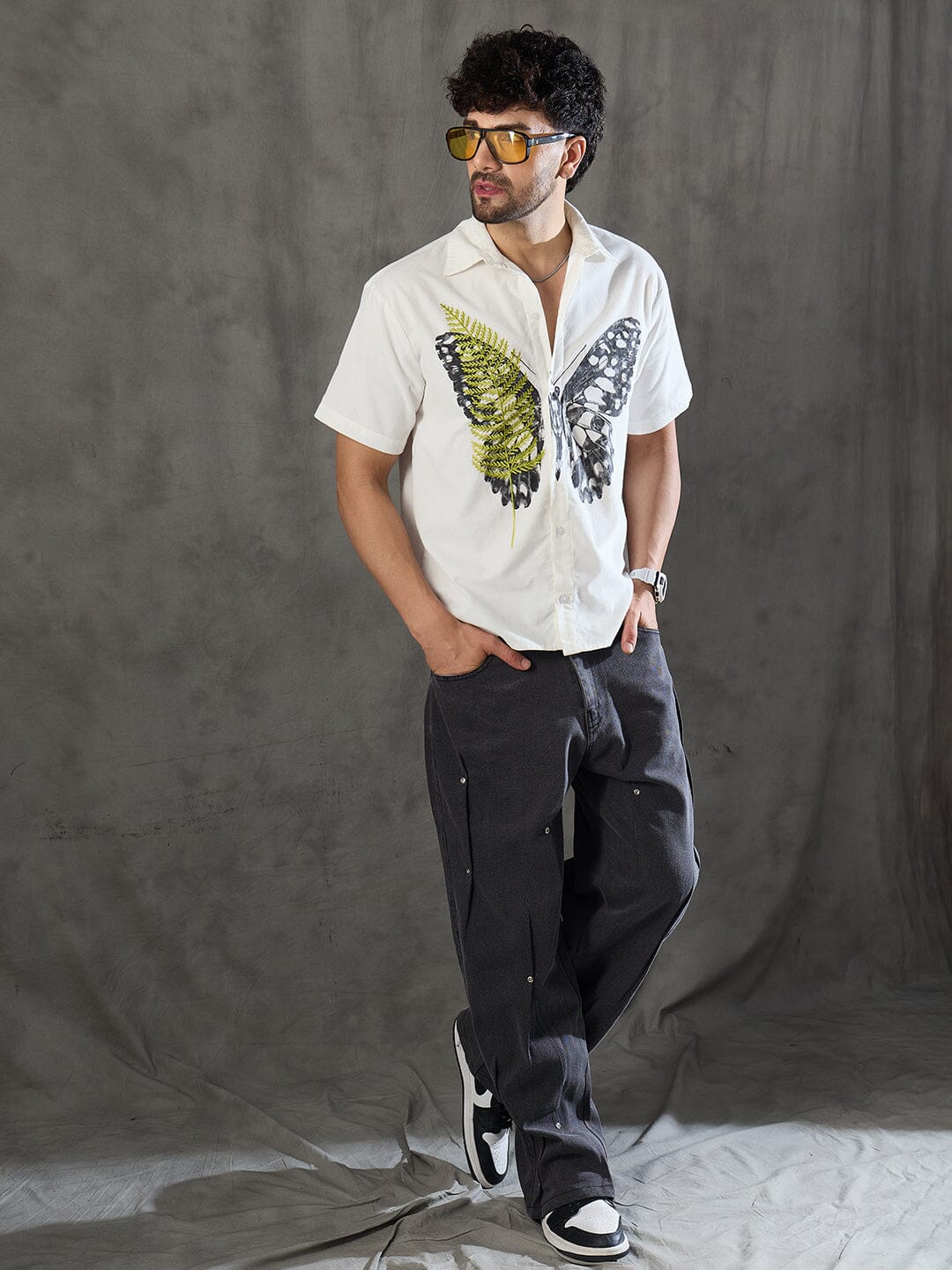 White Corduroy Butterfly Graphic Shirt